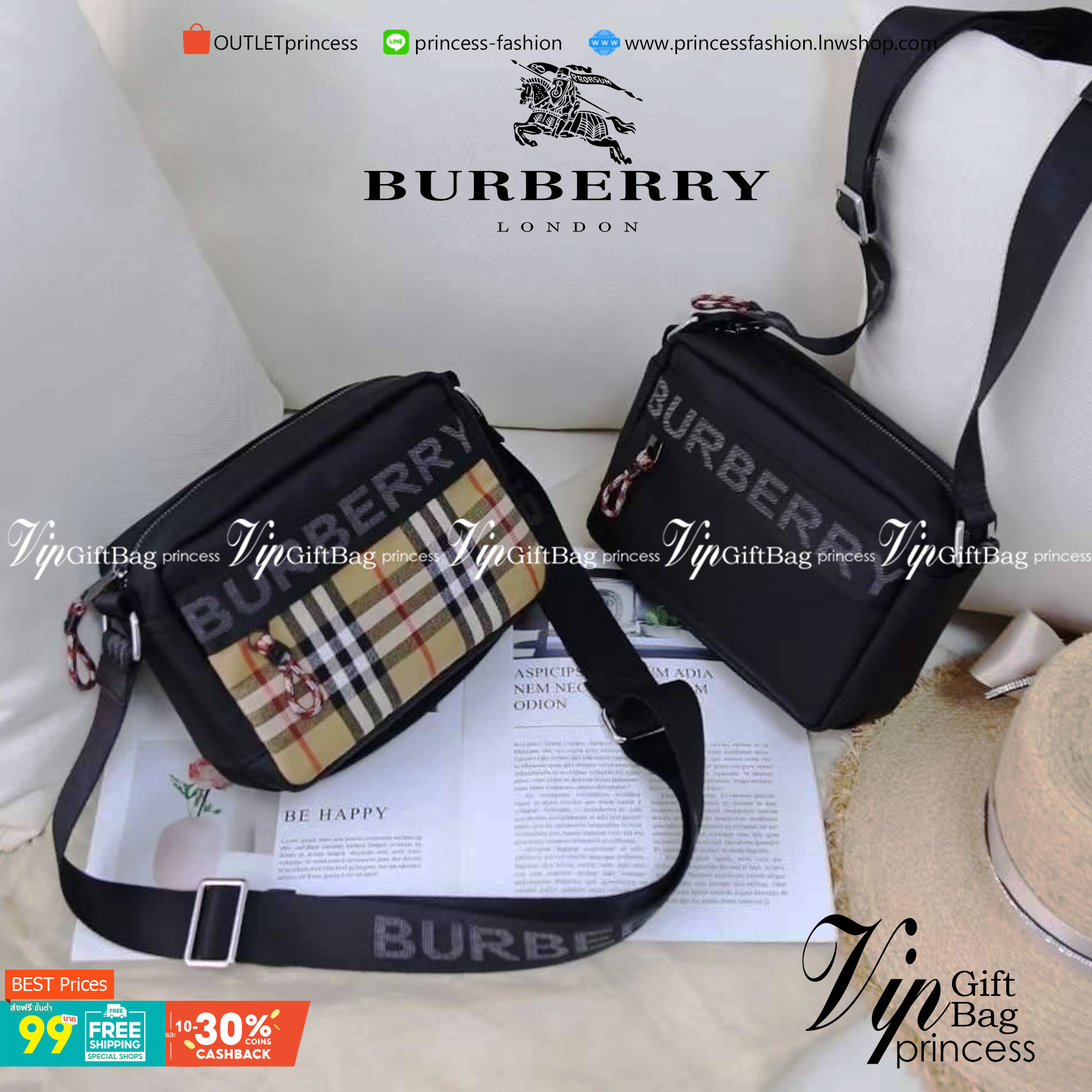 VIP 】BURBERRY FRAGRANCES CROSSBODY BAG VIP GIFT WITH PURCHASE (GWP) พรีเมี่ยมกิ๊ฟ Limited Edition จากน้ำหอม BURBERRY วัสดุ Nylon Canvas ทรงเหลี่ยมน้ำหนักเบามีโลโก้แบรนด์คาดด้านหน้าพร้อมช่องซิปใส่ของ เปิดปิดด้วยซิปหัวซิปแบรนด์สไตล์สปอร์ต ภายในมีช่องใส่บัตร