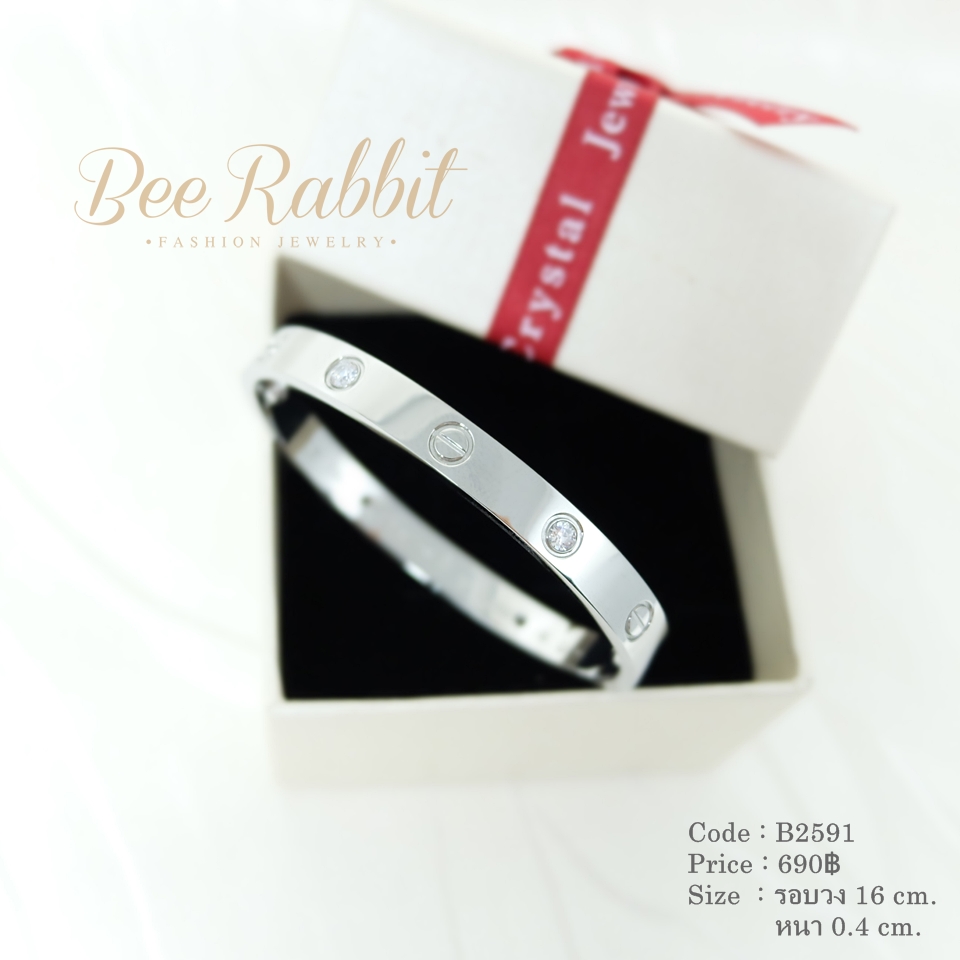 กำไลข้อมือสแตนเลสสีเงิน สลัก cartier ประดับเพชร พร้อมที่ขันน็อต งานพรีเมี่ยม