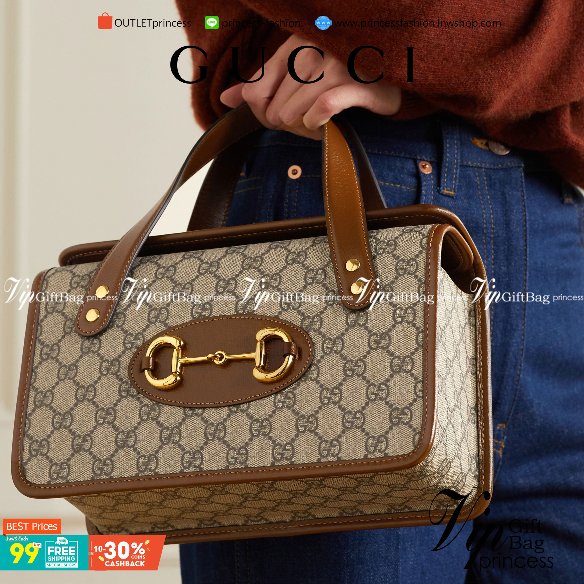 หนังแท้ GUCCI Horsebit 1955 leather-trimmed printed coated-canvas shoulder bag คอลเลคชั่นใหม่ล่าสุด ดาราเซเลปใช้กันเพียบ กระเป๋าถือ (ไม่มีสายสะพาย) ดีไซน์สวย เชื่อได้เลยใบนี้สาวๆต้องหลงรัก จนวางไม่ลงเลยน้า