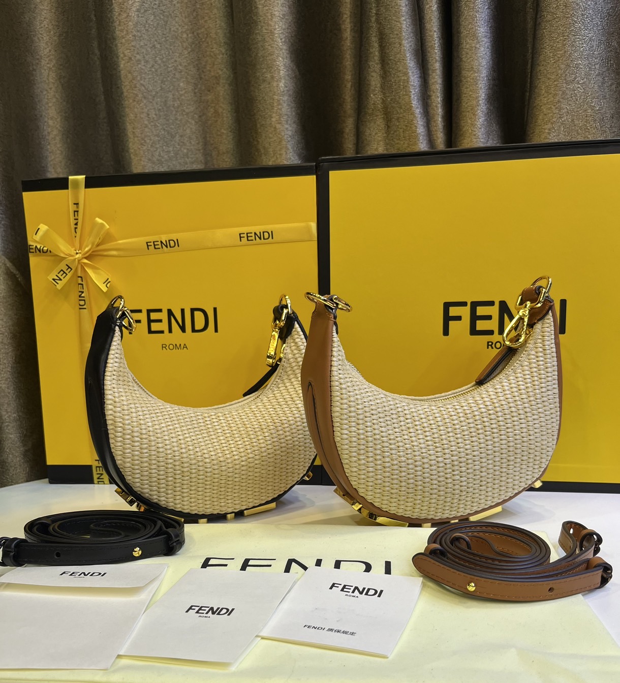 FENDI Nano Fendigraphy Natural raffia charm / Fendi hobo bag 20cm พร้อมส่ง กระเป๋าสะพายไหล่เฟนดิ Natural straw รุ่นใหม่ สวยหรู **สินค้าเกรดออริจินอล 1:1 สลับแท้