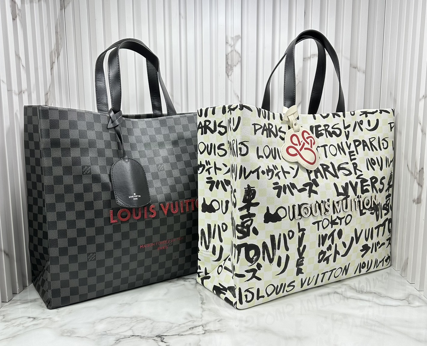 ORI หนังแท้ | LV Shopper Tote MM bag / Damier Black กระเป๋าทรงโท้ทใบใหญ่ แต่งลายตัวอักษรแบบลายมือเต็มใบ
