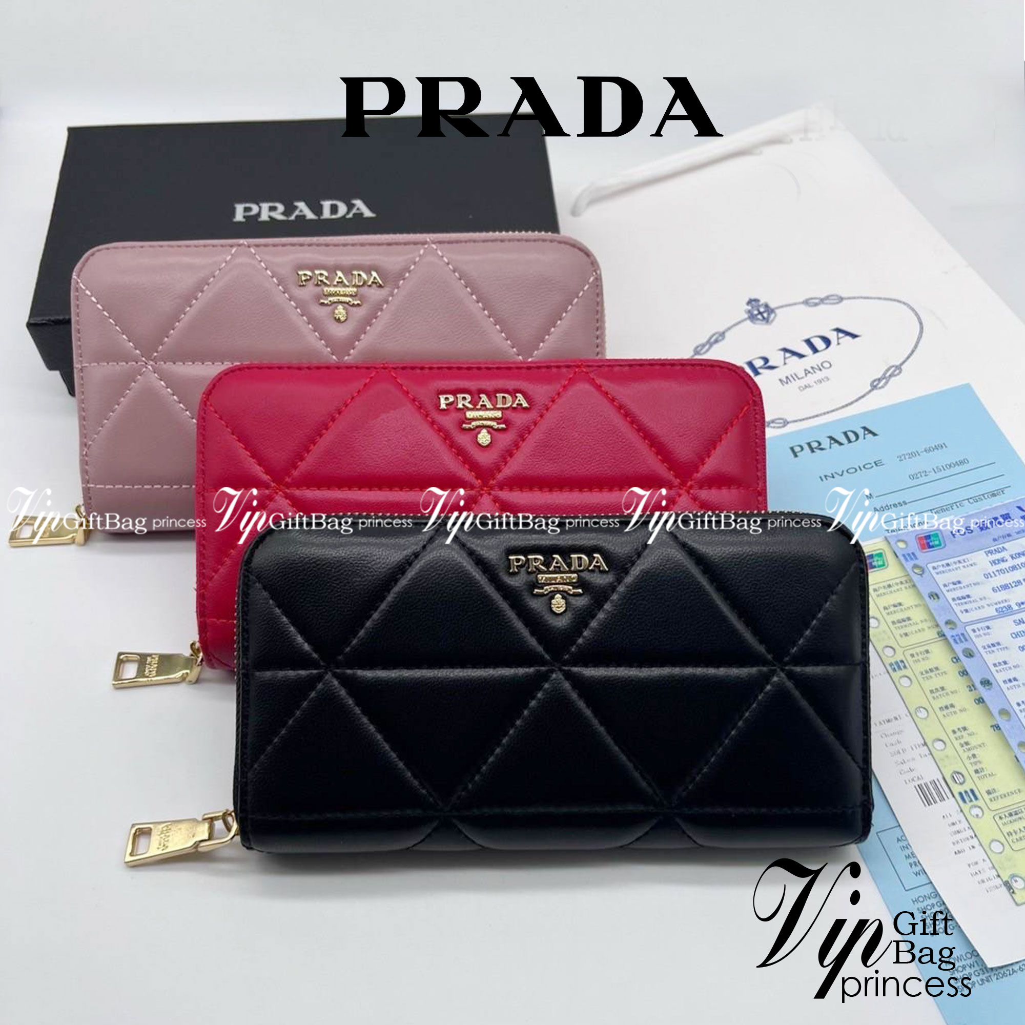 Prada Long Zip Around Wallet กระเป๋าสตางค์ใบยาวซิปรอบ ใช้งานง่าย สวยหรู งานหนังนิ่มฟู ไหล่ทองหรูหรา ด้านในมี 3 ช่องใช้งาน งานจริงคือสวยมาก มาให้สาวๆเลือกใช้กัน 3 โทนสี ราคาดีย์มากกน้าาา สำหรับสาวๆ ที่ต้องการกระเป๋าสวยในราคาสุดคุ้ม!!