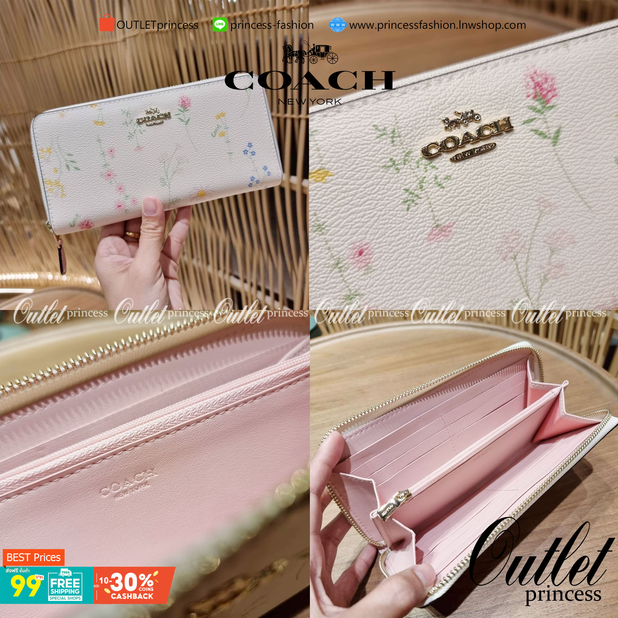 COACH ACCORDION ZIP WALLET IN SIGNATURE CANVAS WITH DAISY BUNDLE / MEADOW PRAIRIE / SPACED WILDFLOWER / DAISY BUNDLE PRINT C0033/F31778/69832 กระเป๋าสตางค์ใบยาว ลวดลายน่ารักน่าใช้มากๆ พื้นเป็นลายซีเอกลักษณ์ วัสดุหนังแคนวาสเคลือบลาย เปิด-ปิดด้วยซิปรอบ ใส่ม