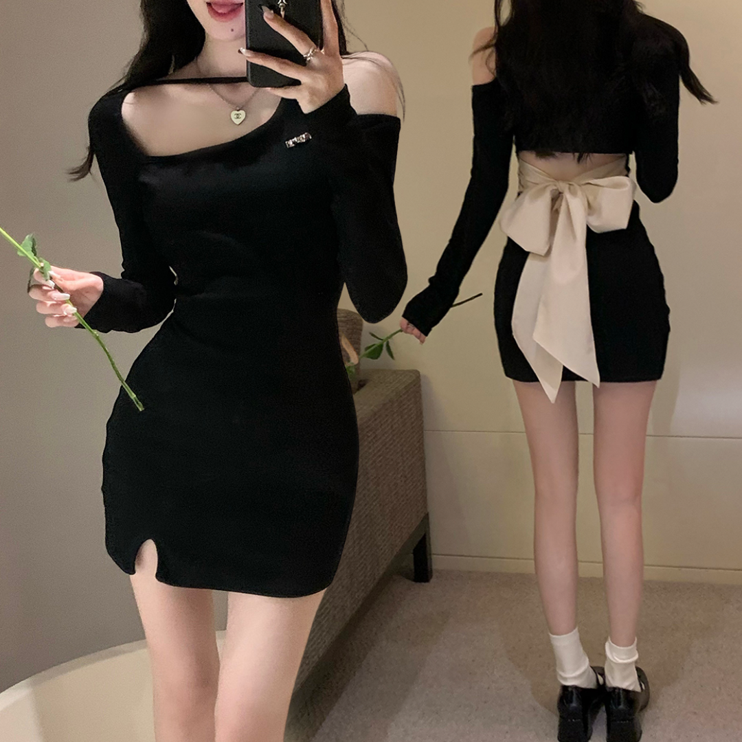 พร้อมส่ง 🛋️🎄 Pink bow dress เดรสแขนยาว มีโบว์ด้านหลัง (IN38415)