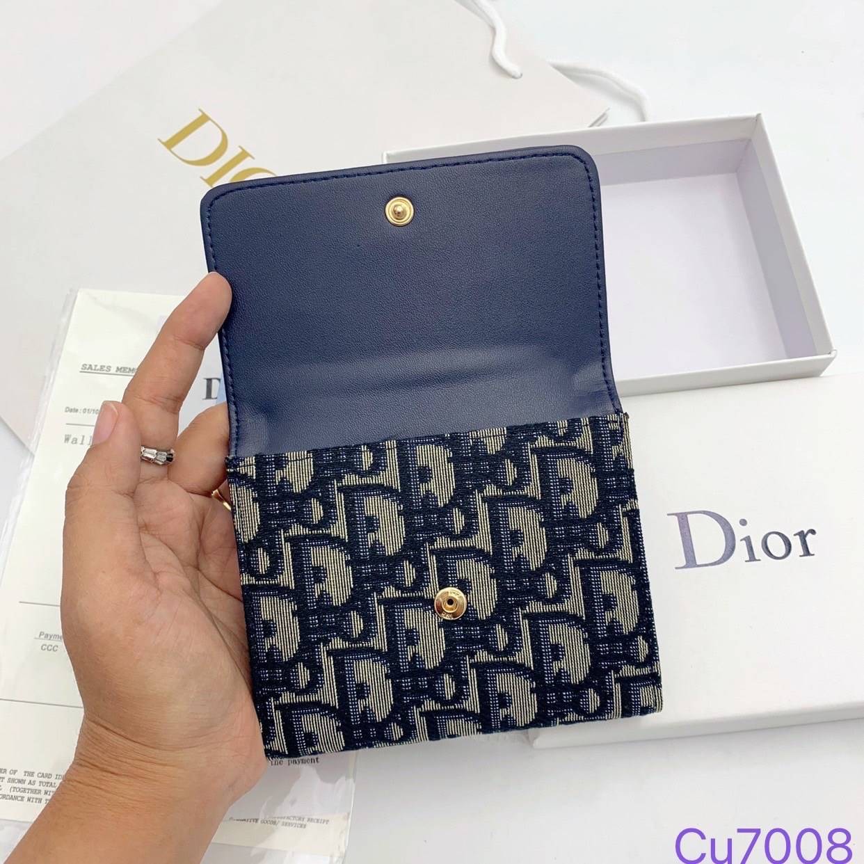 DIOR 30 Montaigne Lotus Wallet Blue Dior Oblique Jacquard กระเป๋าสตางค์แบรนด์หรู พร้อมส่งที่ไทย ภาพสินค้าถ่ายจากงานขายจริง ใช้งานต่างประเทศได้