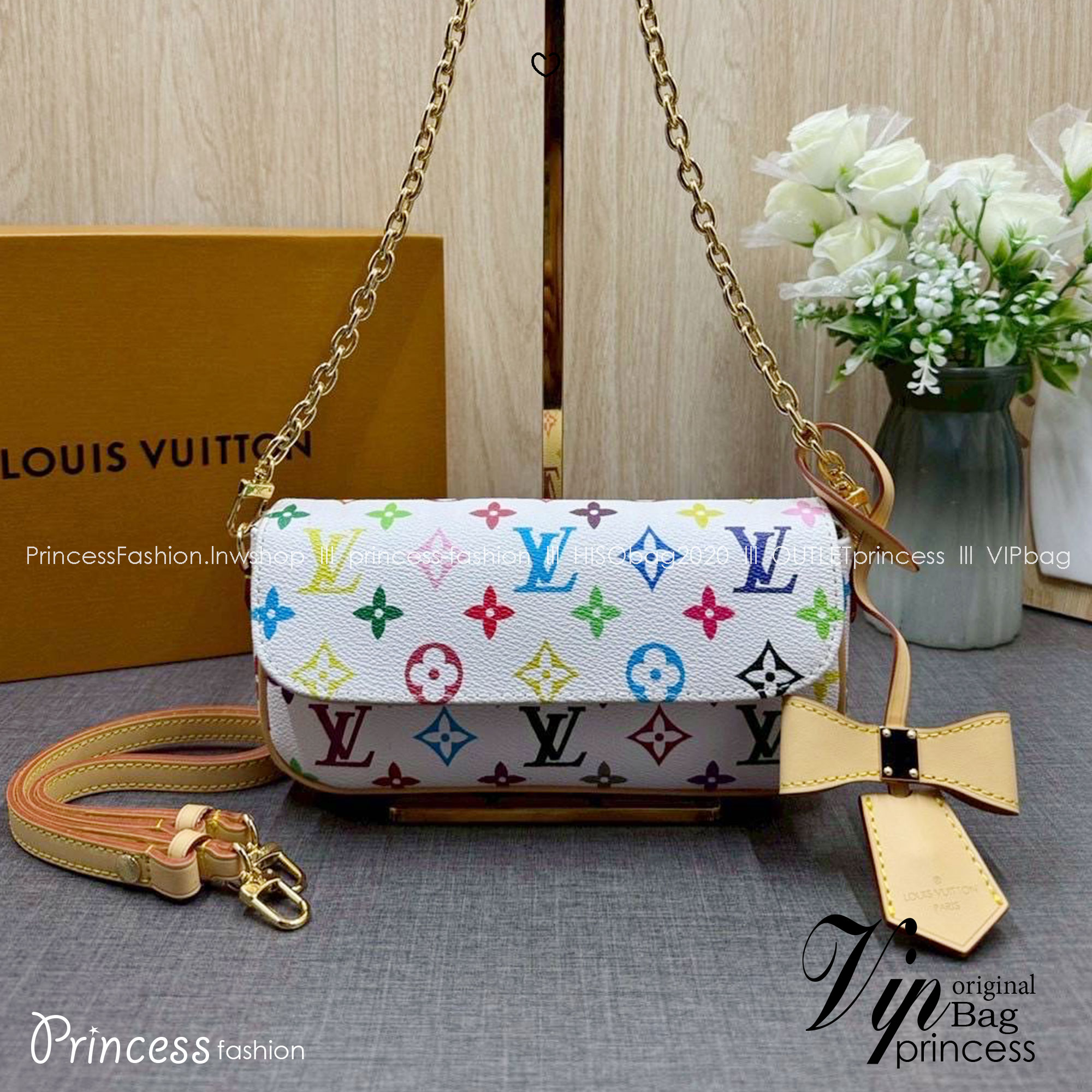 ORI หนังแท้ | LV Ivy chain wallet Bag กระเป๋าสะพายใบเล็ก ดีไซน์กระเป๋าสตางค์โซ่ โดดเด่นด้วยลาย Monogram Reverse Canvas เอกลักษณ์ของ Maison มอบลุคใหม่สดใส
