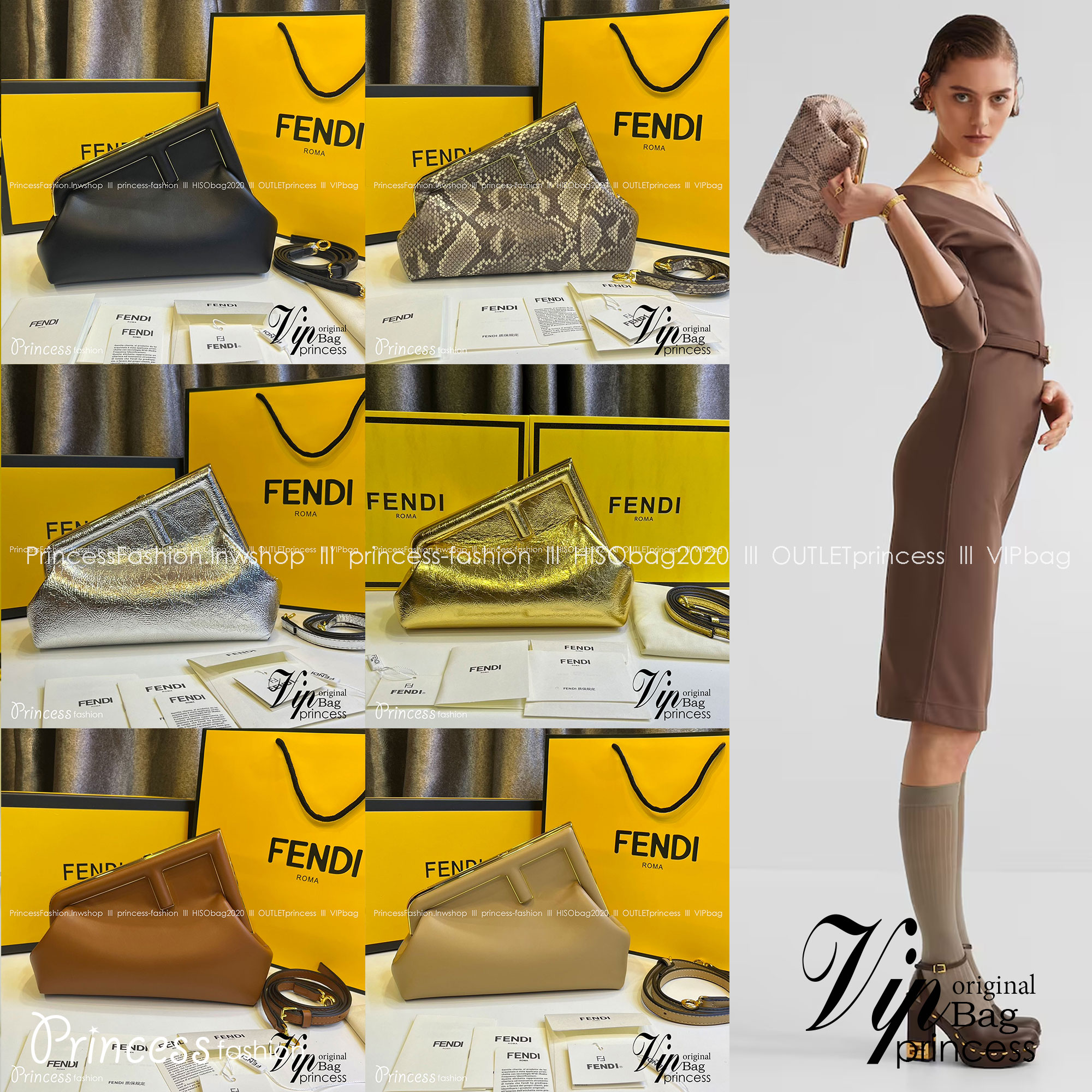 พร้อมส่ง 6 สี FENDI First Midi bag กระเป๋าทรงคลัชมาพร้อมสายสะพาย รูปลักษณ์สวยงามทันสมัย 🧡 เกรดออริจินอล 1:1 สลับแท้ ใช้งานต่างประเทศได้