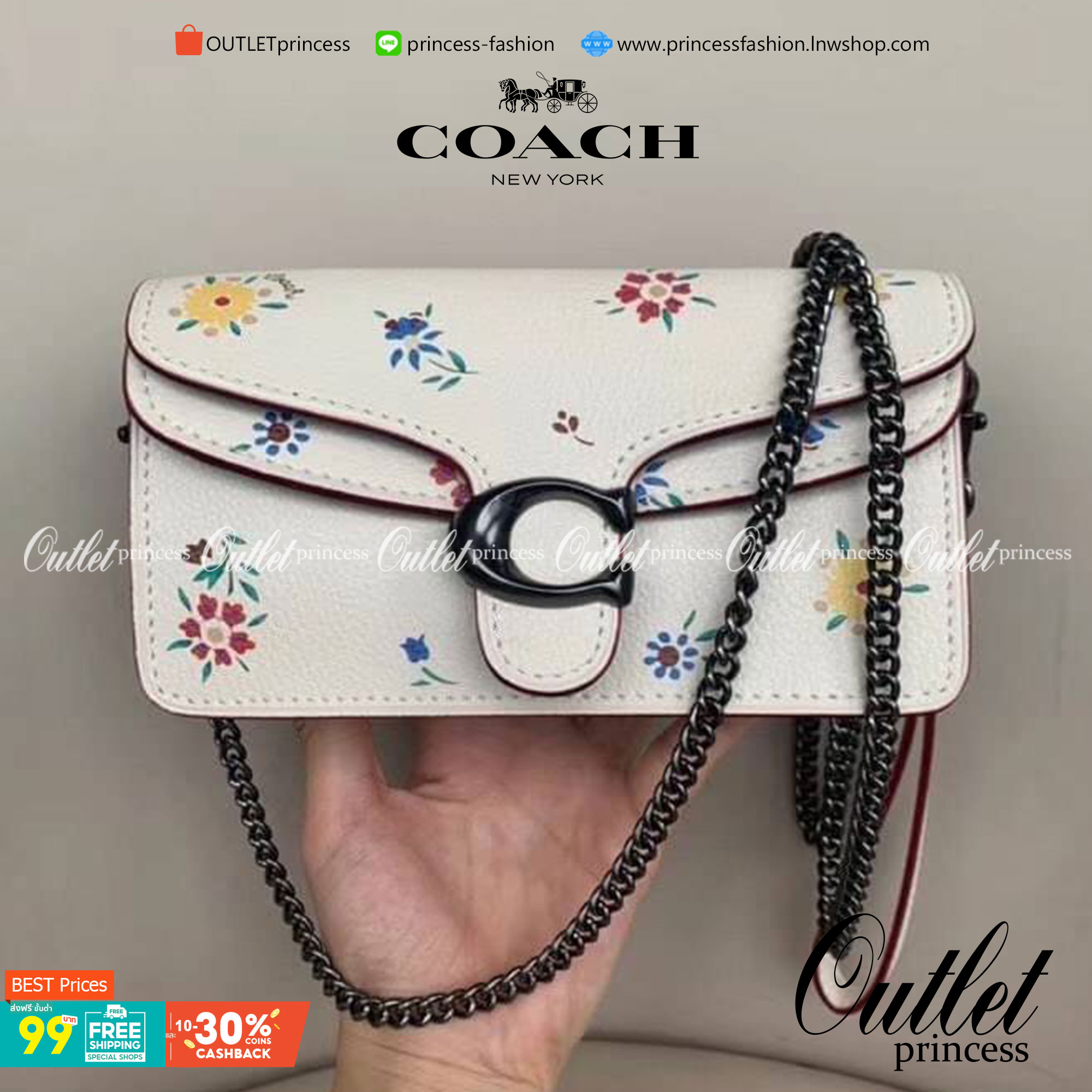 COACH TABBY CROSSBODY WITH WILDFLOWER PRINT ((810)) พร้อมส่งที่ไทยค่ะ! กระเป๋าสะพายครอสบอดี้ร์หรือสามารถถือแบบคลัทออกงานสวยๆได้เลยนะคะ วัสดุหนังแท้ หนังนิ่มค่ะ