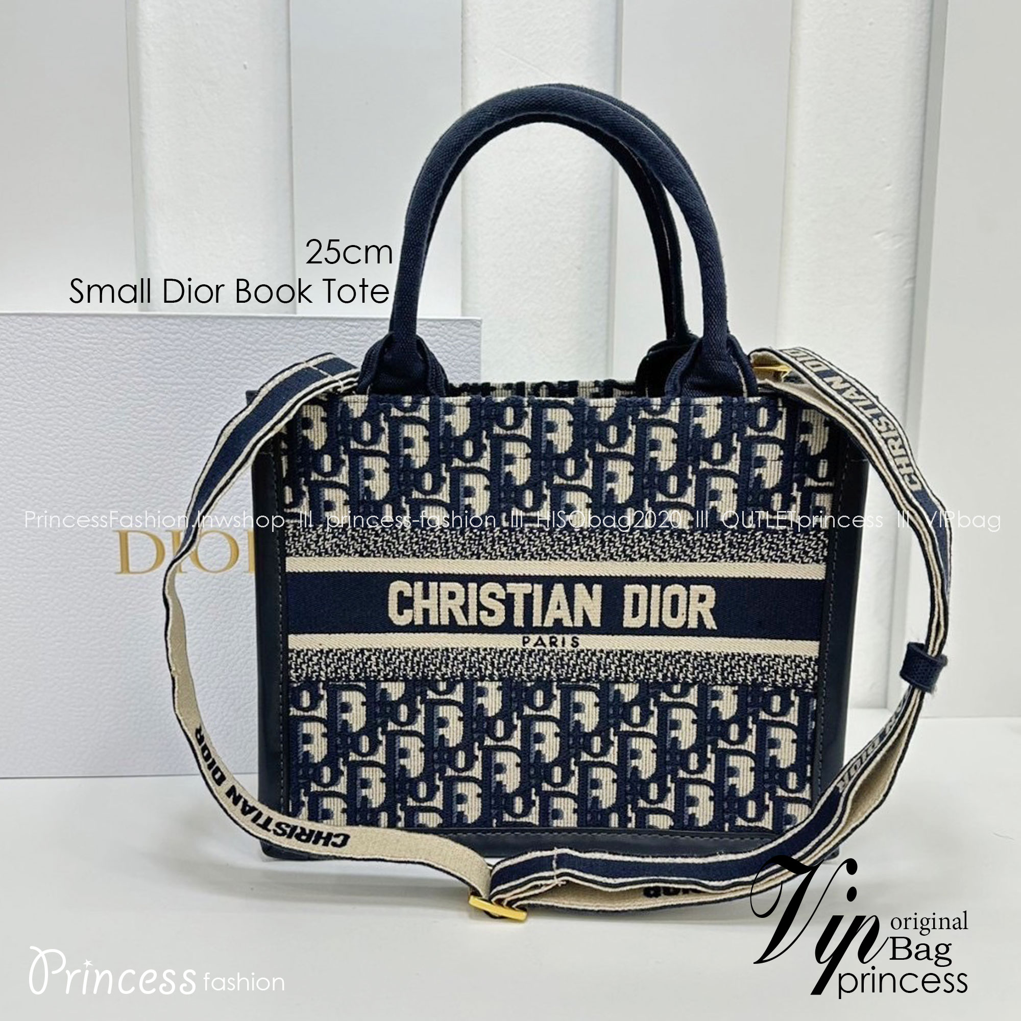 พร้อมส่ง 3 ไซส์ DIOR Small Dior Book Tote Blue Dior Oblique Embroidery กระเป๋าทรงโท้ท เกรดออริ สลับแท้ 1:1 ใช้ต่างประเทศได้