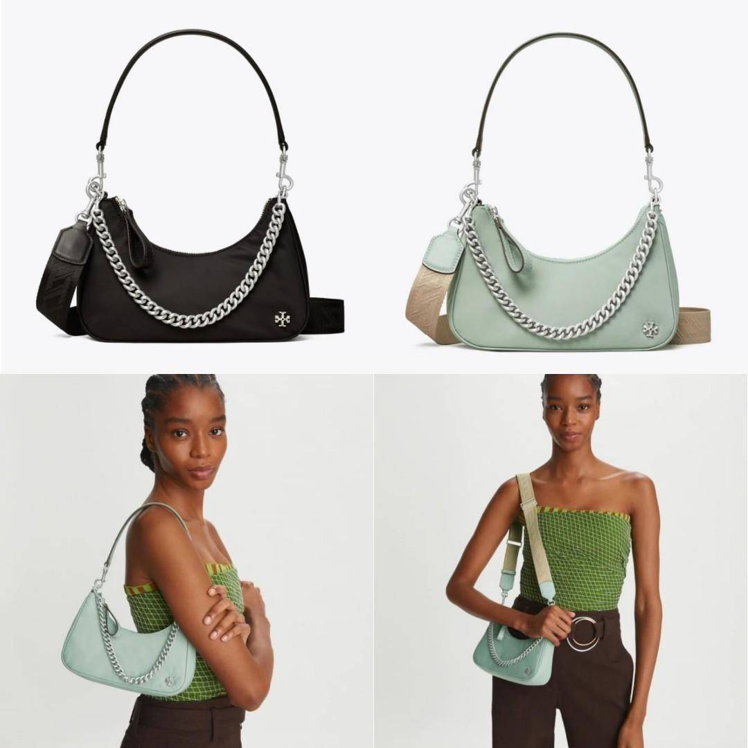 TORY BURCH MERCER NYLON SMALL SHOULDER BAG ใหม่ก่อนใคร!! กับคอลหวานๆ สดใสๆ กระเป๋าสะพายทรงโฮโบ ขนาดกะทัดรัด ฟังก์ชั่นการใช้งานจัดแบบเต็มที่ ด้วยสายสะพายถึง 3 เส้น สายโซ่คล้องแขน สายหนังแบบสั้นคล้องไหล่ และสายสปอร์ตเส้นใหญ่ ดูดี!! คุ่มแค่ไหนคิดดู!! วัสดุผ้