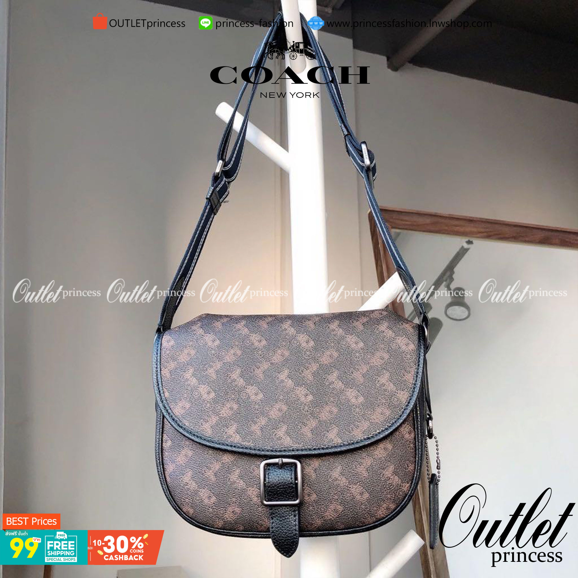 OUTLET 】COACH HITCH CROSSBODY WITH HORSE AND CARRIAGE PRINT พร้อมส่งที่ไทย