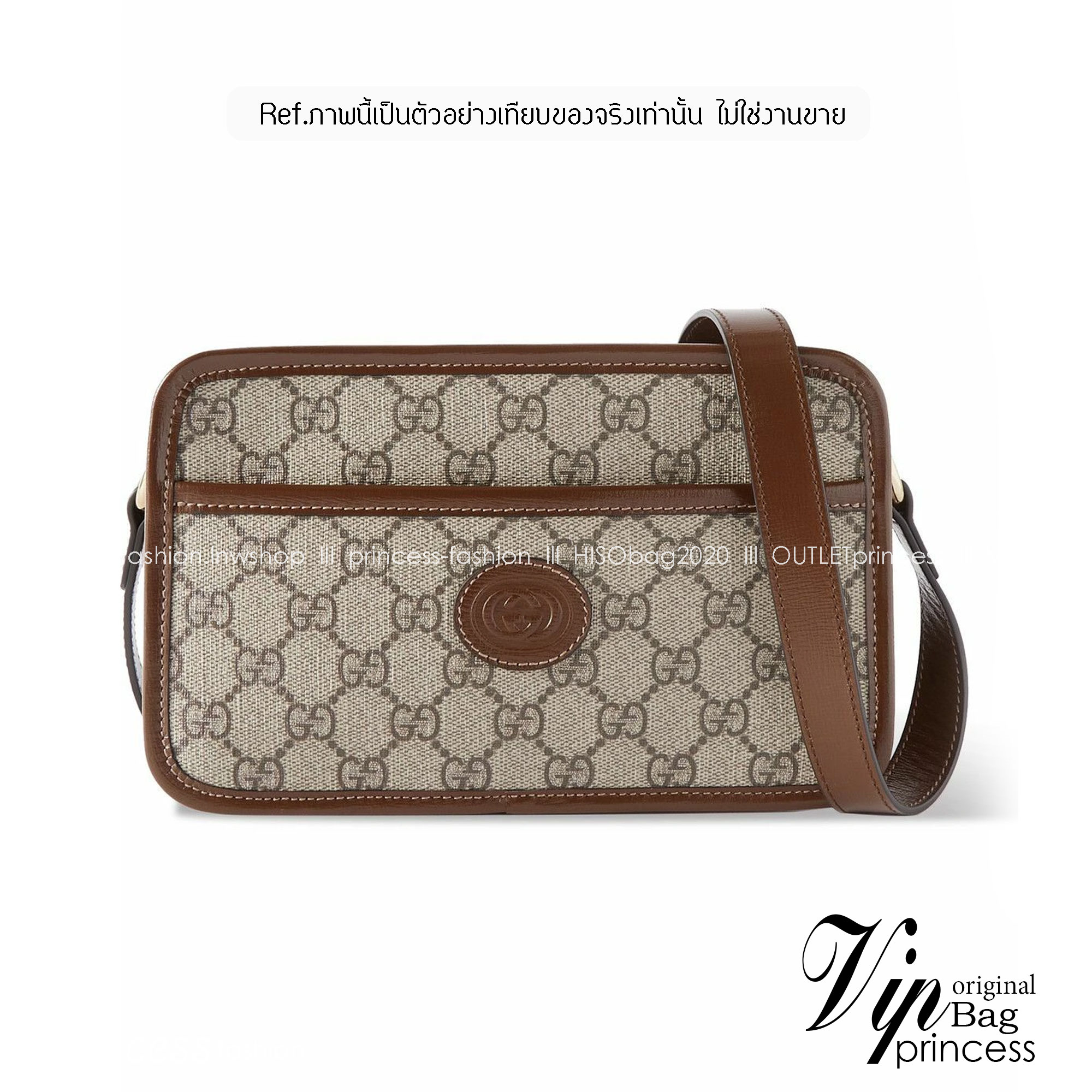 GUCCI Leather-Trimmed Monogrammed Coated-Canvas Messenger Bag กระเป๋าทรงแมสเซ็นเจอร์โมโนแกรม เกรดออริ ท็อป สลับแท้ 1:1 เกรดดีสุด ใช้งานต่างประเทศได้