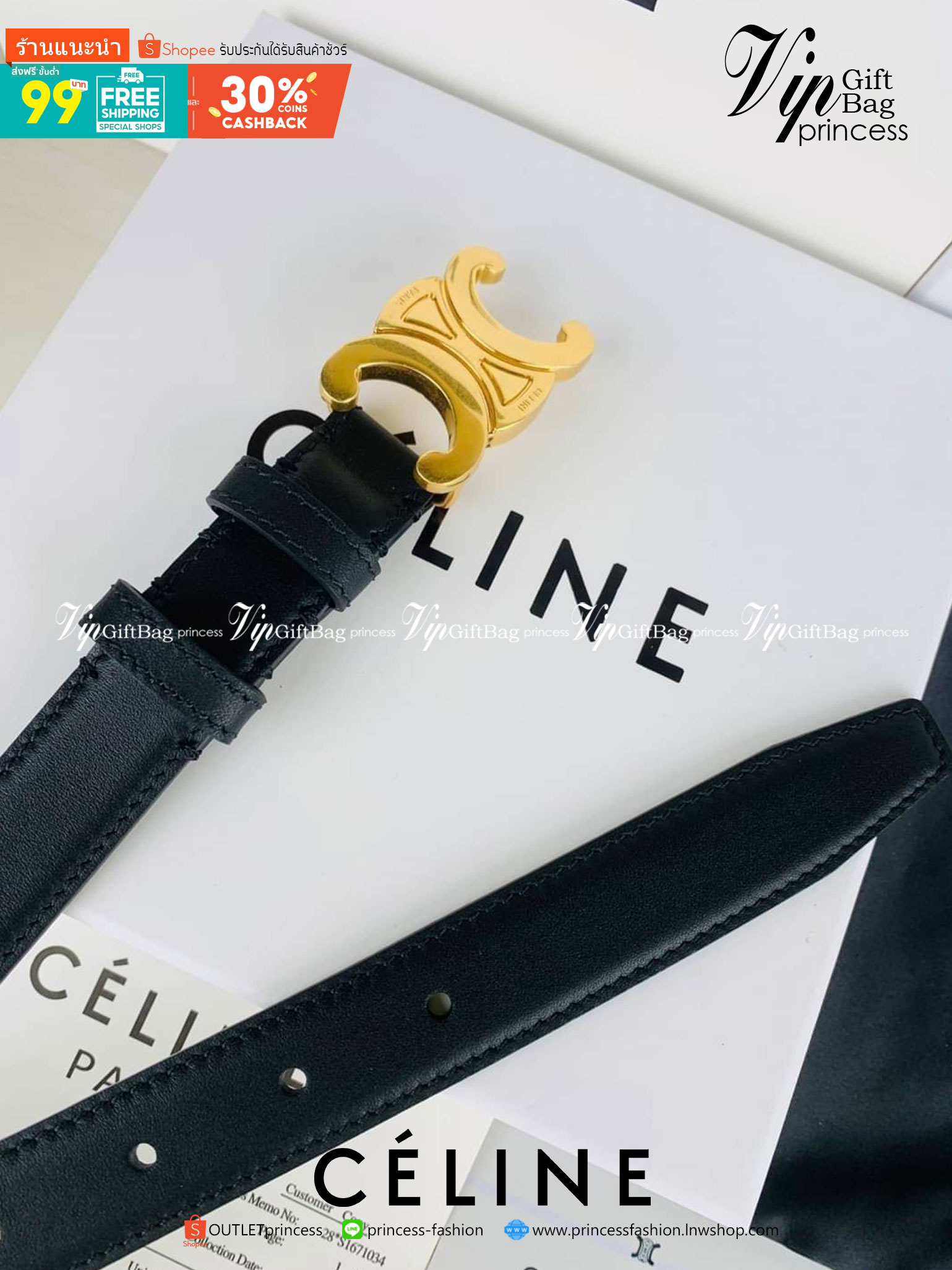 หนังแท้ Ori CELINE BELT LOGO 25MM / Celine Vintage Logo Leather Belt ออริจินอลเกรด 1:1 หนังแท้ หัวเข็มขัดโลโก้แบรนด์แบบ 3D Vintage สีทอง ปั้มโลโก้คมชัดคล้ายของจริง สายปรับระดับได้ในดีไซน์เรียบหรูเข้ากับทุกลุ๊คใช้ได้ทั้งชายหญิง สินค้ามาพร้อม Original Packa