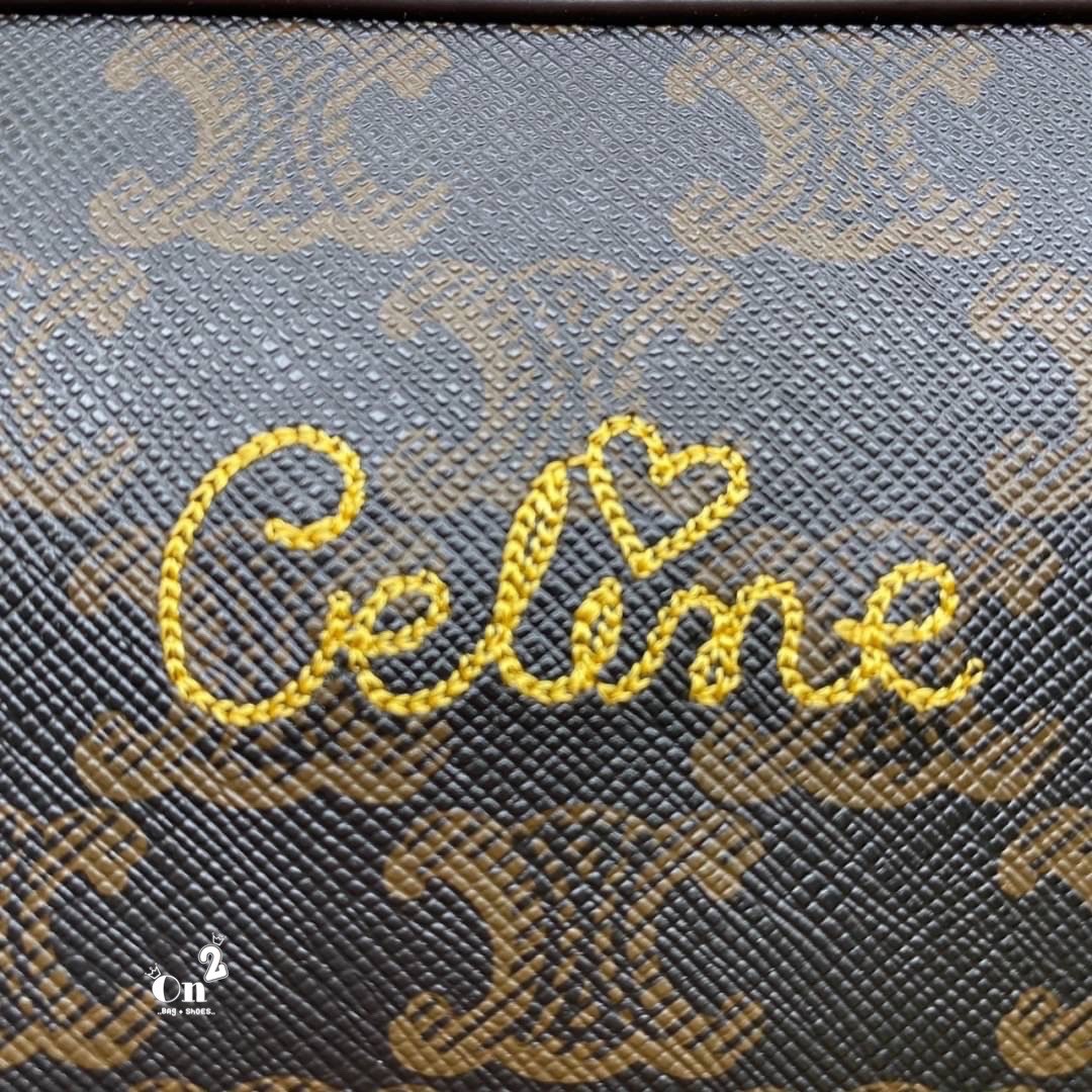 CELINE POUCH 16cm / CELINE TRIOMPHE Triumphal Arch Canvas / CELINE CLUTCH WITH CHAIN ภาพถ่ายจากสินค้าจริง พร้อมส่งที่ไทย ใช้งานต่างประเทศได้ กระเป๋าคลัทช์ดีไซน์เรียบหรูออกแบบมาได้อย่างลงตัว