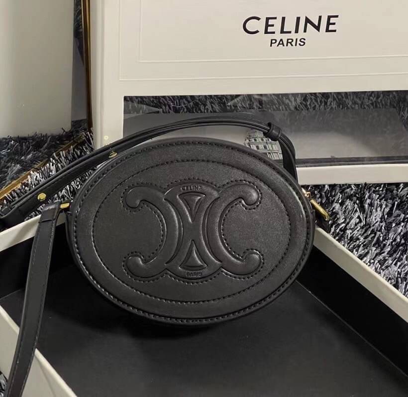VIP 】หนังแท้ CELINE CROSSBODY OVAL PURSE IN SMOOTH CALFSKIN พร้อมส่งที่ไทย สีดำ สีน้ำตาล