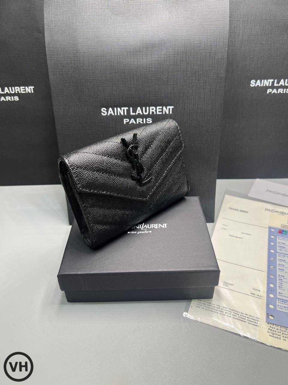 ORI หนังแท้ | YSL CASSANDRE MATELASSE small envelope wallet / YSL Short Wallet กระเป๋าสตางค์ใบสั้น กระเป๋าใส่เหรียญ กระเป๋าใส่การ์ด
