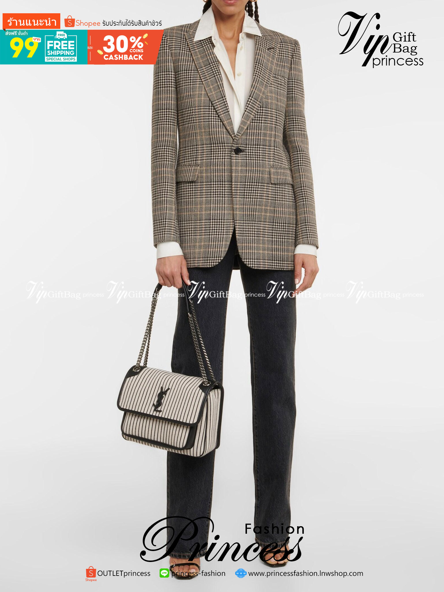 YSL Niki mini Striped Canvas Shoulder Bag / YSL Niki Striped เกรดเทพ ออริจินอล งานหนังแท้และผ้าแคนวาสอย่างดี ภาพถ่ายจากงานขายจริง ใช้งานต่างประเทศได้