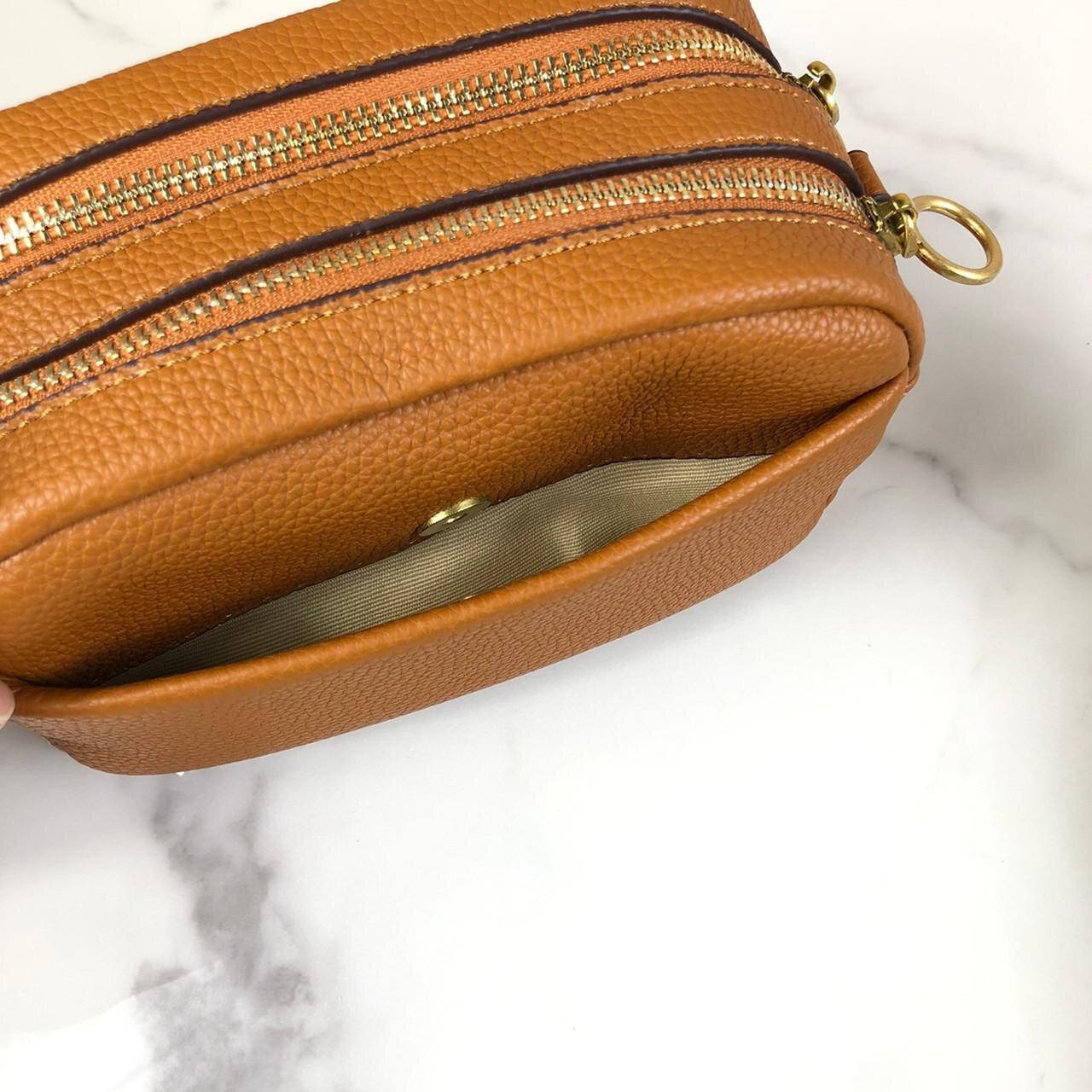 ของแท้ 💯% Tory Burch Perry Bombe Mini Leather Crossbody กระเป๋าสะพาย 2 ช่องซิป