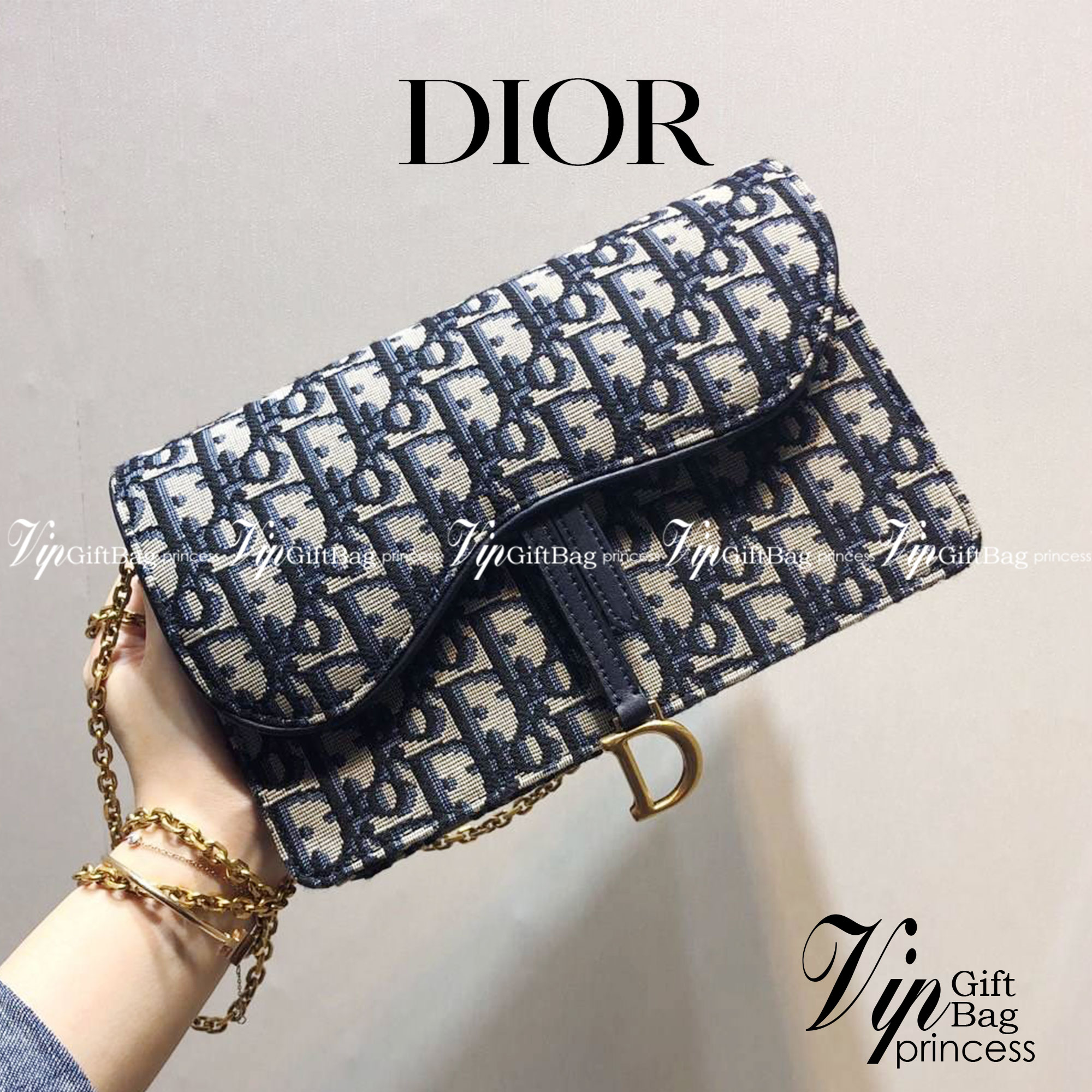 DIOR SADDLE POUCH Blue Dior Oblique Jacquard เกรดออริจินอล ภาพสินค้าถ่ายจากงานขายจริง ใช้งานต่างประเทศได้