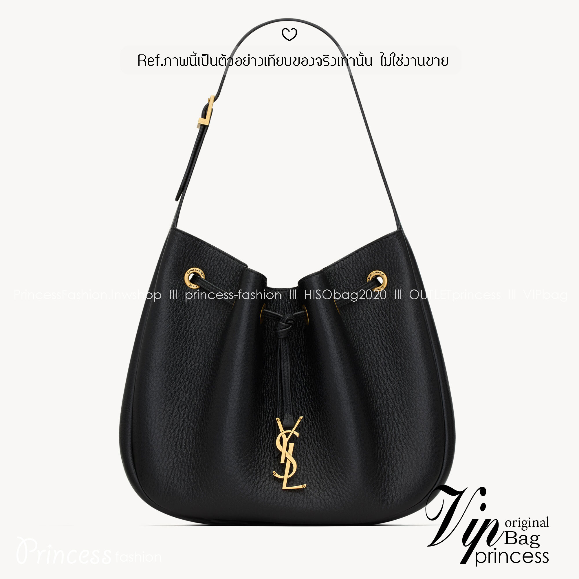 ORI หนังแท้ | YSL PARIS VII small hobo in grained leather / YSL Bucket Bag กระเป๋าสะพายทรงโฮโบบัคเก็ต งานหนังแท้ลายเกรน ฟังก์ชั่นสุดเลิศพร้อมเชือกรูด ดีไซน์รูปทรงใช้งานง่าย ภายในโล่งกว้างมาก
