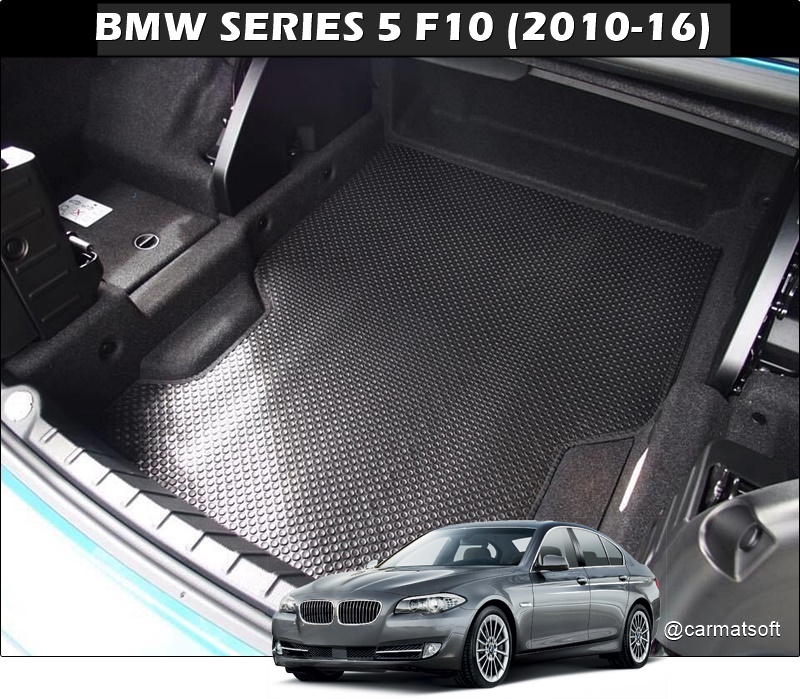 แผ่นปูท้ายรถ BMW SERIES 5 F10 (2010-16) ลายกระดุมเล็กPVC สีดำ เข้ารูป ตรงรุ่นรถ