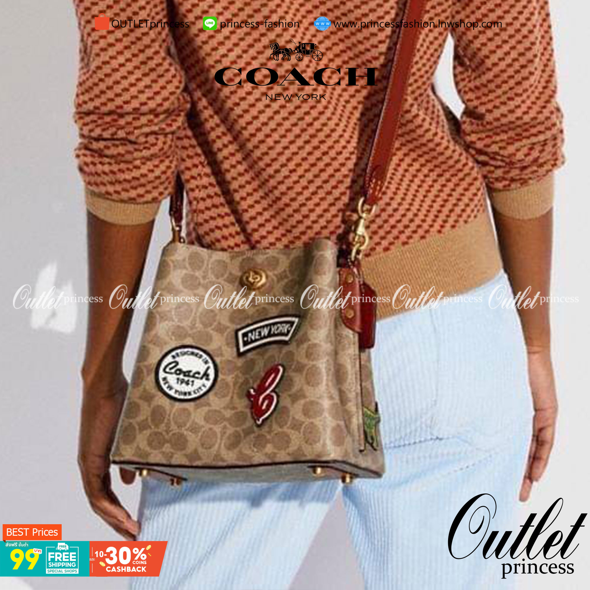 Coach Willow Bucket Bag In Signature Canvas With Patches รุ่นใหม่ล่าสุด พร้อมส่งที่ไทย