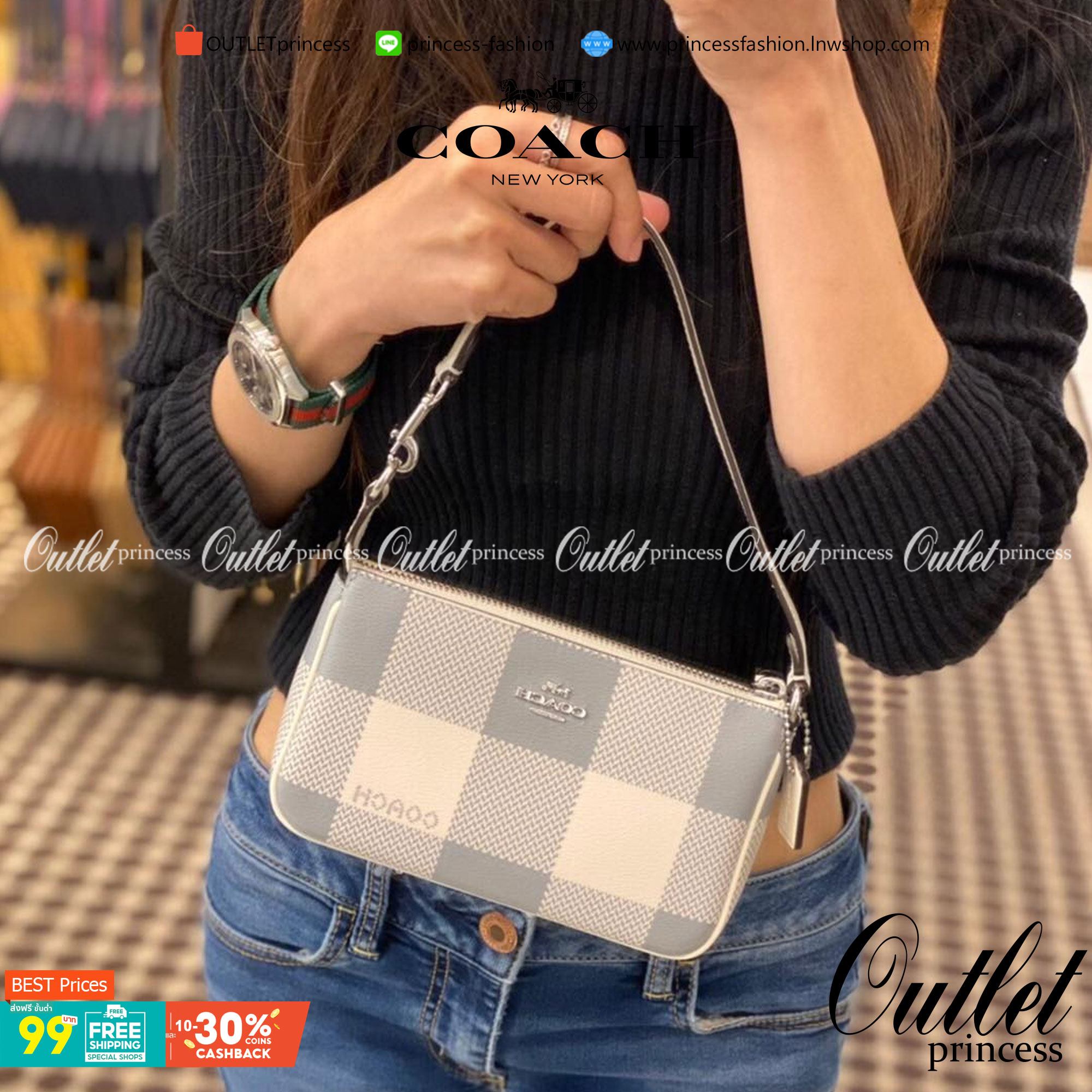 OUTTLET 】Coach NOLITA 19 WITH BUFFALO PLAID PRINT (COACH C1583) SV/CHALK MULTI