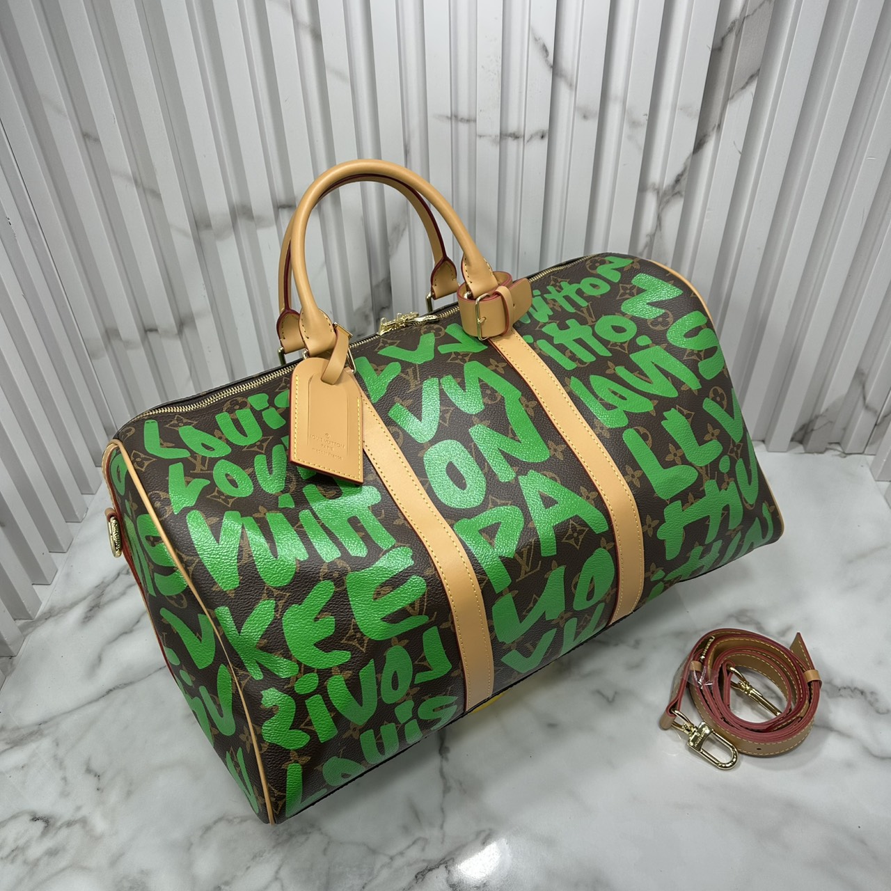 ORI หนังแท้ | LV Stephen Sprouse Graffiti Keepall 42cm กระเป๋าสะพายทรงคีฟออลใบใหญ่ ลวดลายตัวอักษรกราฟฟิกเต็มใบ