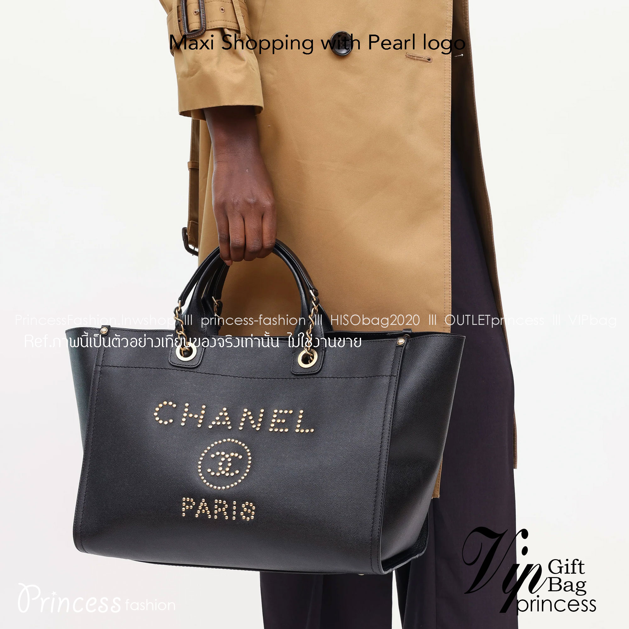 CHANEL Maxi Shopping with Pearl logo / CHANEL DEAUVILLE TOTE / Chanel tote bag หน้าโลโก้ติดหมุดแน่นๆ กระเป๋าทรงโท้ทใบใหญ่ผ้าแคนวาส งานปักหมุดสวยหรูใบใหญ่สไตล์เซเลปค่ะ