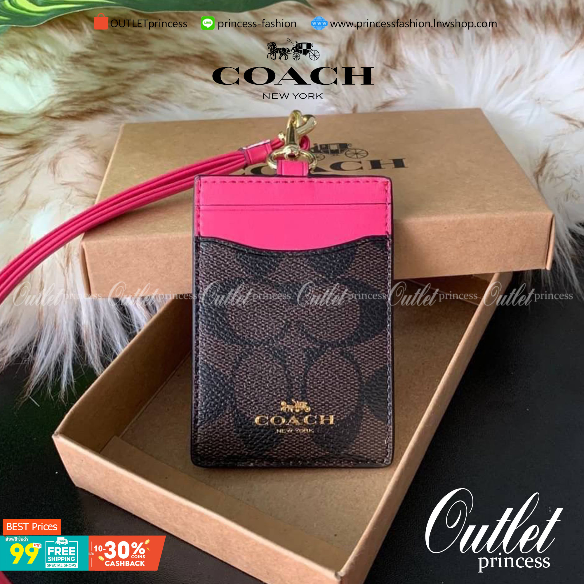 COACH F63274 ID LANYARD IN SIGNATURE COATED CANVAS กระเป๋าใส่บัตรคล้องคอ ลาย C ทั้งใบ ด้านหน้าตกแต่งชื่อแบรนด์ สวยมากกก ใส่บัตรพนักงาน และบัตรต่างๆ มาพร้อมสายคล้องคอ สายถอดออกได้ ตัวกระเป๋ามี 3 ช่องค่ะ