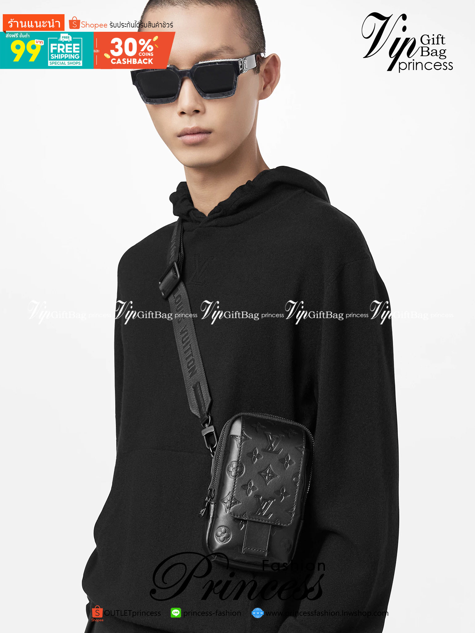 LV Double Phone Pouch NM / LV Phone bag Black Monogram Shadow Cowhide leather trim เกรดออริจินอล ใช้ได้ทั้งผู้หญิงผู้ชาย พร้อมส่งที่ไทย ภาพสินค้าถ่ายจากงานขายจริง ใช้งานต่างประเทศได้