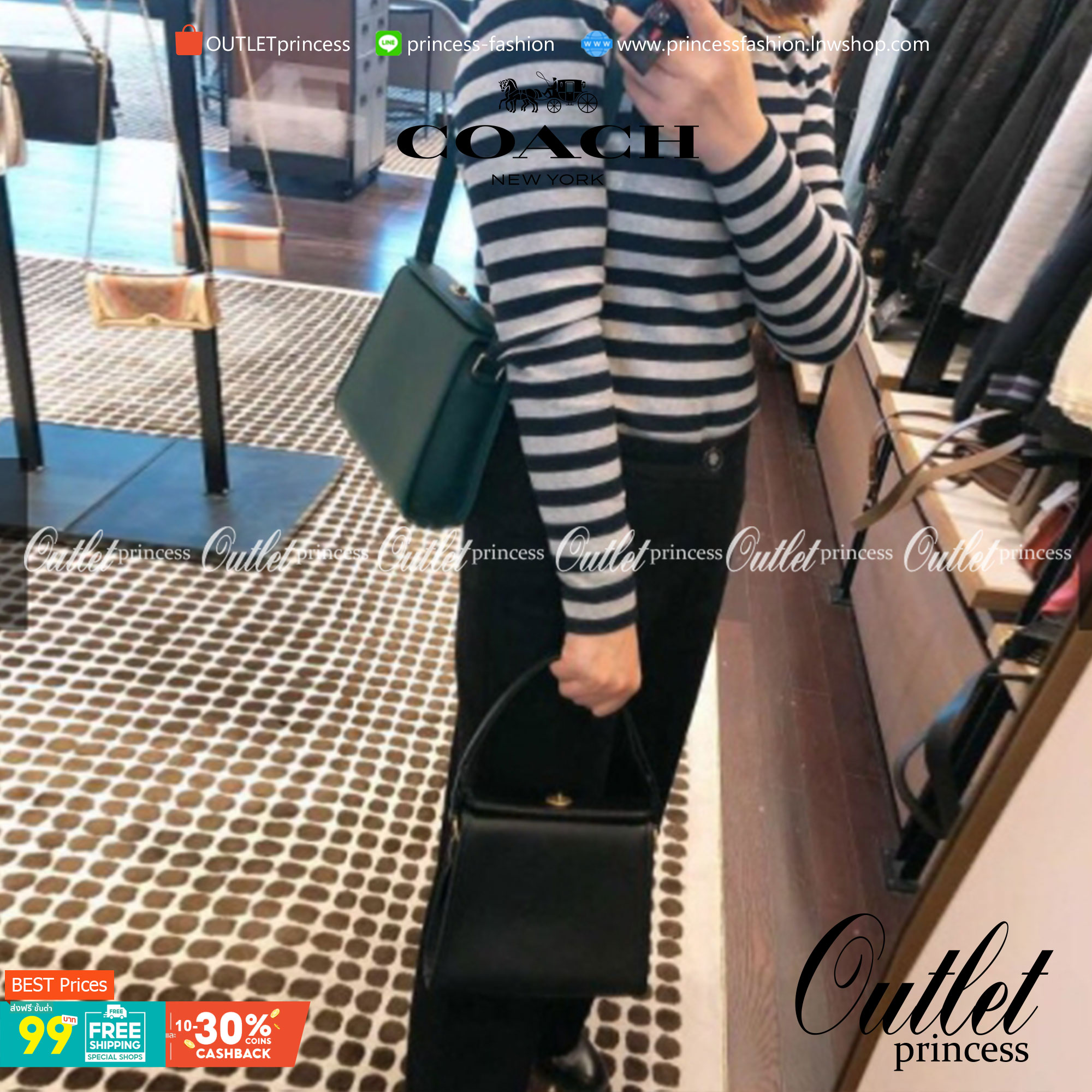 Coach M1980-148 Turnlock style twist lock bag shoulder messenger handbag elegant atmosphere พร้อมส่งแบบไม่ต้องรอพรี กระเป๋าสะพายข้างมัลติฟังก์ชั่น ที่ใช้งานได้ 2 แบบ จะคล้องแขน คล้องไหล่ วัสดุหนัง glovetanned คุณภาพดี สวยหรู ภายในตัวกระเป๋าใส่ของได้สบายๆ 