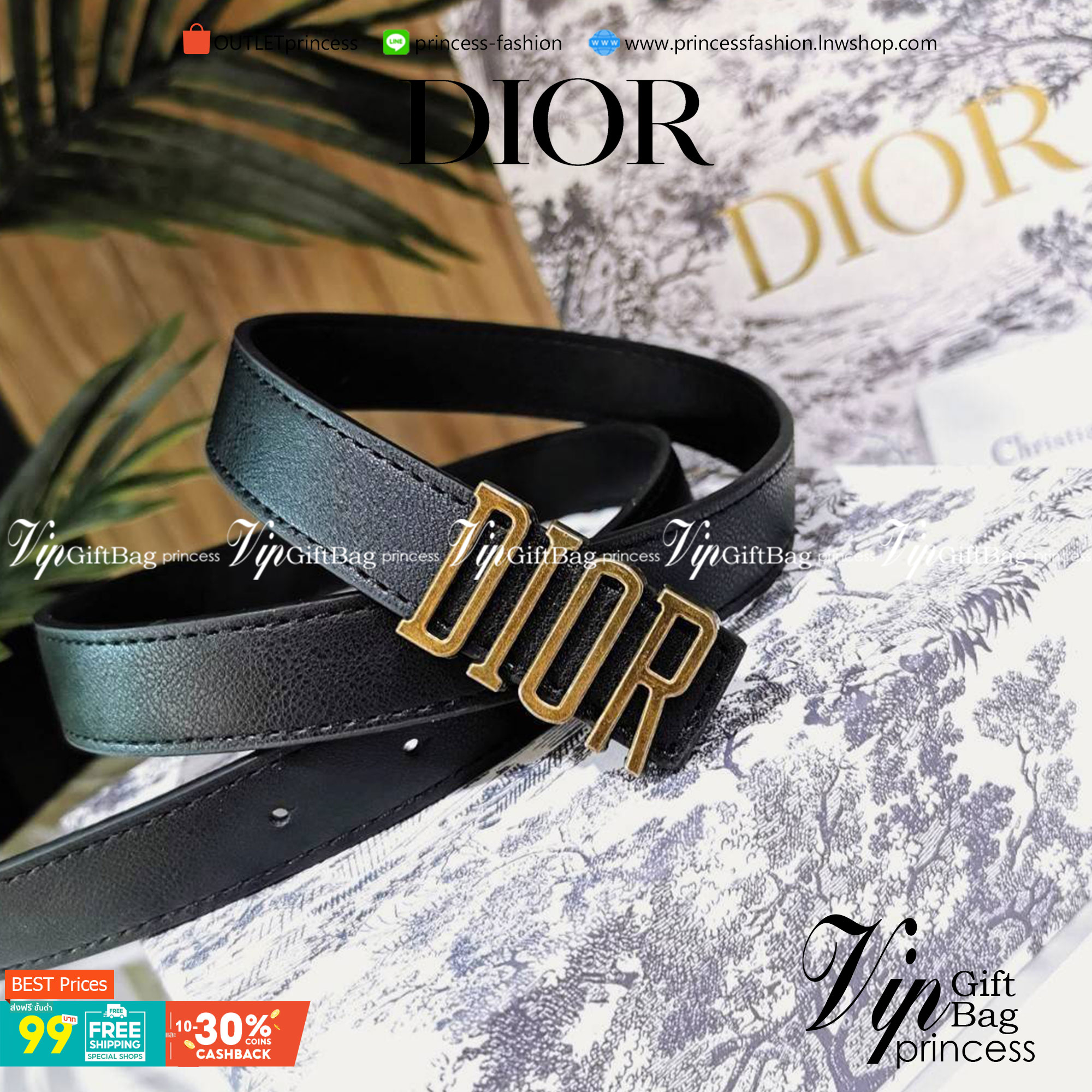 "Dior" Belts 3D Logo VIP Gift With Purchase GWP พรีเมี่ยมกิ๊ฟ Limited จาก Christian Dior Perfume Dutyfree Counter ดีไซน์สุดคลาสสิคหัวเข็มขัด Vintage วัสดุ 3D Gold Metal สายหนังแท้สีดำปรับระดับได้ Black & Gold เข้าได้กับทุกลุ๊คทุกสไตล์การเเต่งตัว