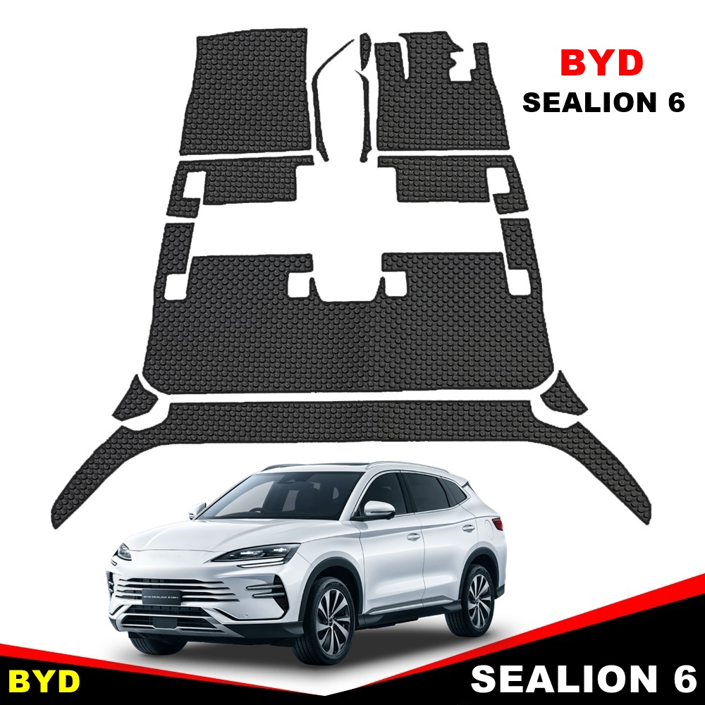 ยางปูพื้นรถยนต์ BYD SEALION 6 2024 พรมกระดุม บีวายดี ซีไลอ้อน 6 สีดำ เข้ารูป ในรถ เต็มคัน