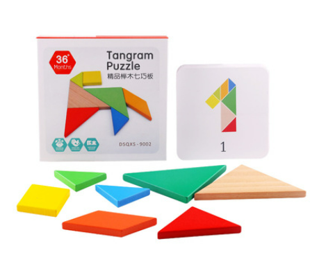 แทนแกรมไม้สี 7 ชิ้นของเล่นเสริมไอคิวเด็ก