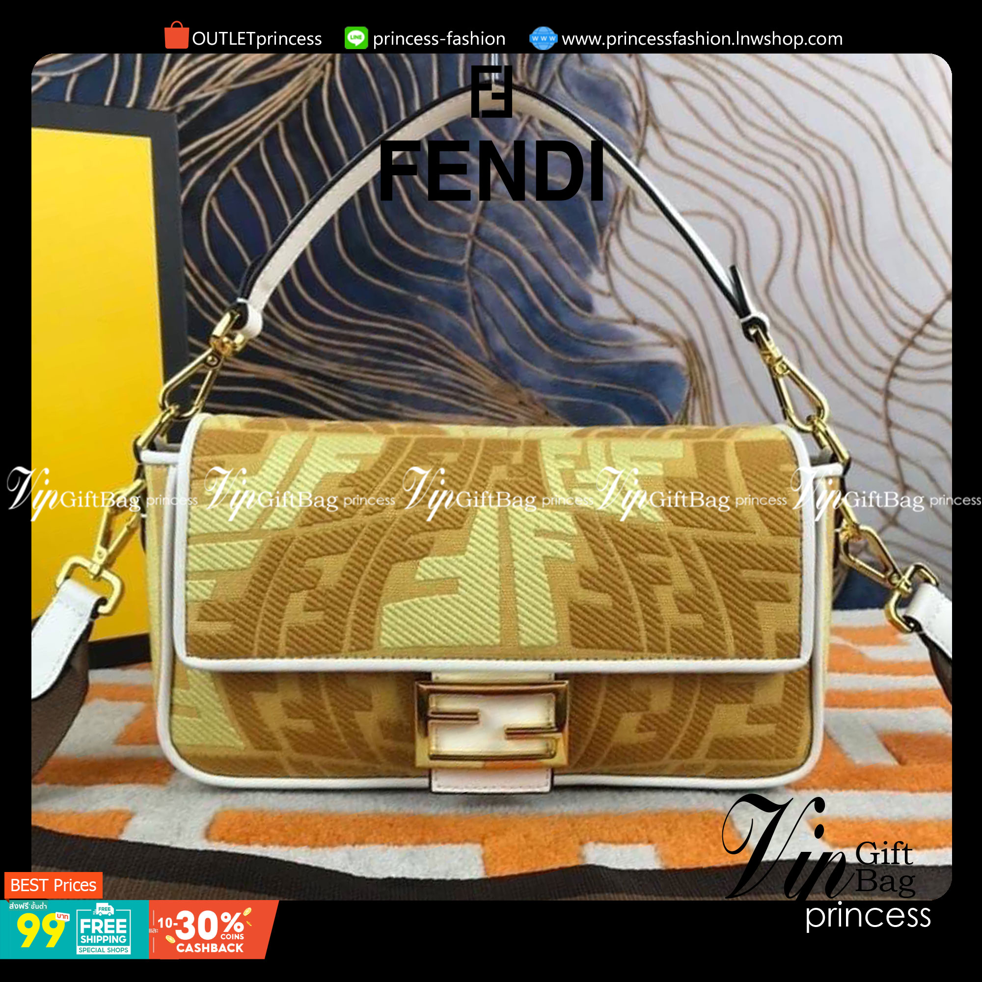 VIP GIFT 】FENDI BAGUETTE SUMMER 2021 CANVAS SHOULDER BAG กระเป๋าสะพายพรีเมี่ยมกิ๊ฟ หายาก สีคัลเลอร์ฟูลสุดใส โดดเด่น ดีไซน์ปั๊มโลโก้รอบใบ วัสดุผ้าแคนวาส ทนทาน มาพร้อมสาย 2 แบบ สำหรับคล้องแขน และสายครอสบอดี้สีทูโทน เปิด-ปิดด้วยกระดุมแม่เหล็ก ภายในเป็นช่องโล