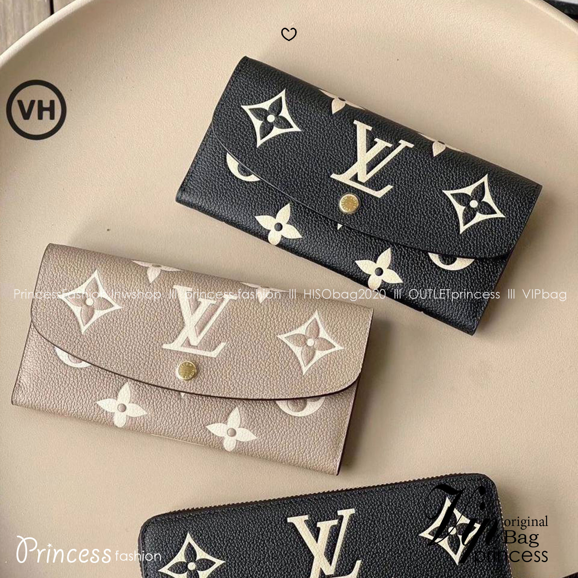ORI หนังแท้ | LV Emilie Wallet Bicolor Monogram Empreinte Leather / LV Long Wallet กระเป๋าสตางค์ใบยาวสไตล์ซองจดหมายที่มีฝาปิดแบบพับได้ ปิดด้วยกระดุมแป๊ก