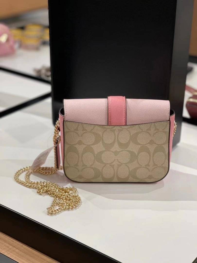 ของแท้ 💯% Coach GEMMA CROSSBODY IN COLORBLOCK SIGNATURE CANVAS (COACH C1421) IM/LIGHT KHAKI/PALE PINK MULTI