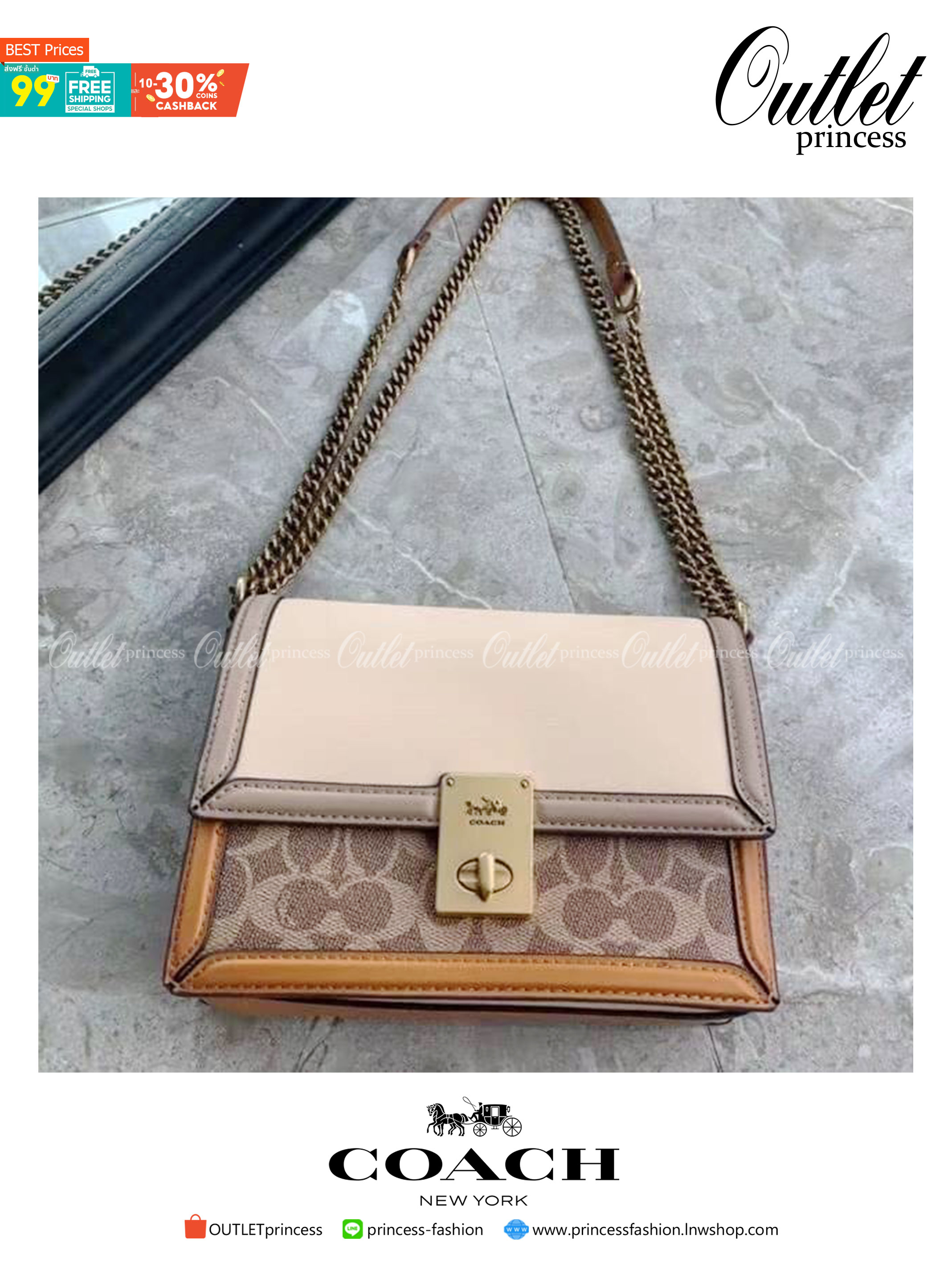 COACH HUTTON SHOULDER BAG IN SIGNATURE CANVAS sold out ไปกันทั่วหน้าในหลายประเทศ กับกระเป๋าสะพายที่สุดของความหรู ดีไซน์คลาสสิควินเทจ ลูกเล่นสีแทนสนิมตัดกับอะไหล่สีทองเหลืองดูย้อนยุคและหรูหรา วัสดุหนังแคนวาสสลับหนังแท้ สายสะพายโซ่สลับหนัง ปรับสะพายได้ 2 แบ