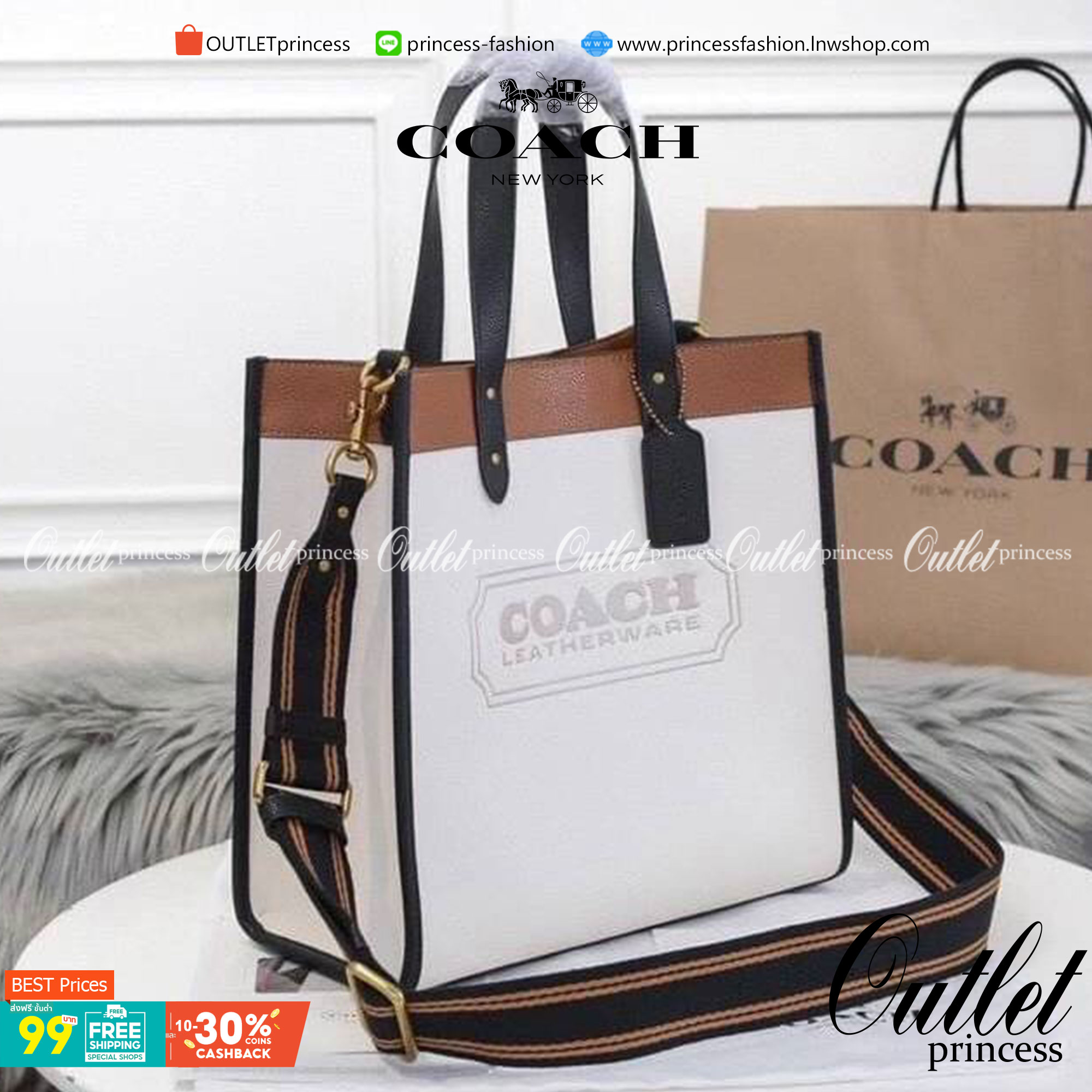 OUTLET 】FIELD TOTE 22 IN COLORBLOCK WITH COACH BADGE พร้อมส่งที่ไทย