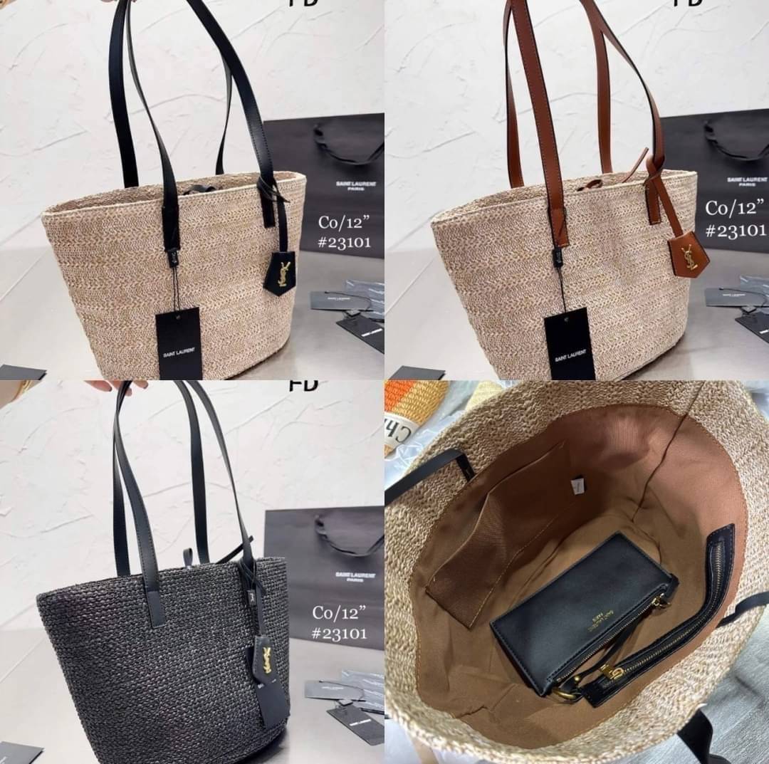 YSL Panier Medium Raffia Tote Bag กระเป๋าสะพายสานทรงโท้ทยูนีค ที่เติมดีเทลความหรูด้วยตัวกระเป๋าเป็นวัสดุสังเคราห์จากธรรมชาติ สานทอเต็มใบออกมาเป็นลวดลายสวยงาม ภายในโล่งกว้างมาก