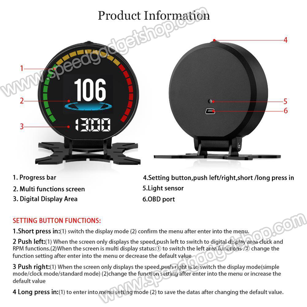เกจวัด obd OBD2 Smart gauge Display Meter รุ่น P15 วัดความร้อนหม้อน้ำ วัดความเร็ว วัดรอบ วัดแบต นาฬิกาดิจิตอล มีเสียงเตือน ติดตั้งกับ port obd2 ไม่ต้องตัดต่อสายไฟ (อ่านโค้ด ลบโค้ด เครื่องยนต์ได้)