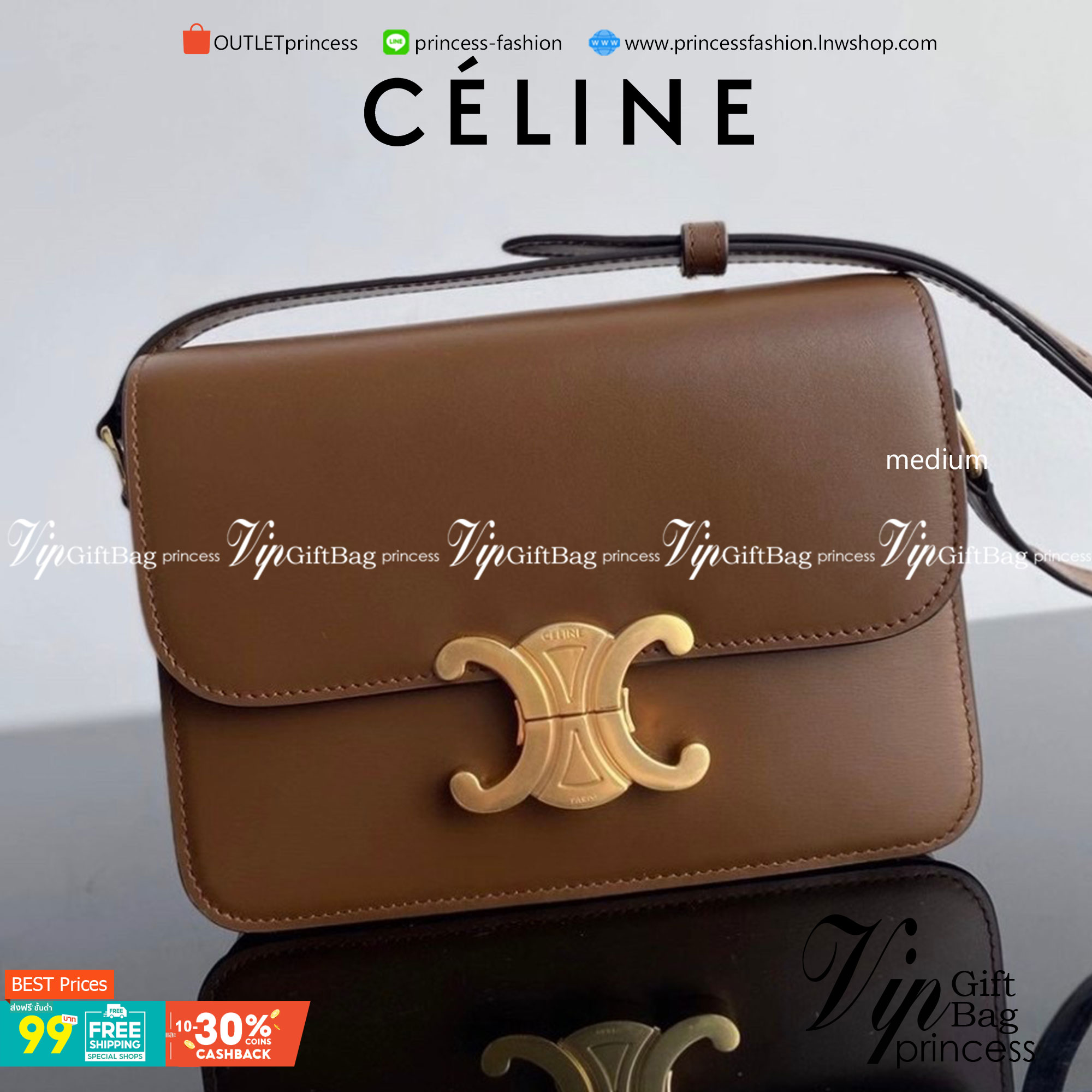 พร้อมส่ง 2 สี 2ขนาด NEW!! CELINE SHOULDER BAG VIP GIFT WITH PURCHASE (GWP) พรีเมี่ยมกิ๊ฟ Limited Edition จาก CELINE HAUTEPARFUME DUTYFREE COUNTER วัสดุหนังแท้ **เงาสวยมาก ทรงกล่องอยู่ทรง ขนาดกะทัดรัด เปิดปิดด้วยตัวล้อคแบรนด์สีทอง ภายในมีช่องใส่ของโล่ง สาม