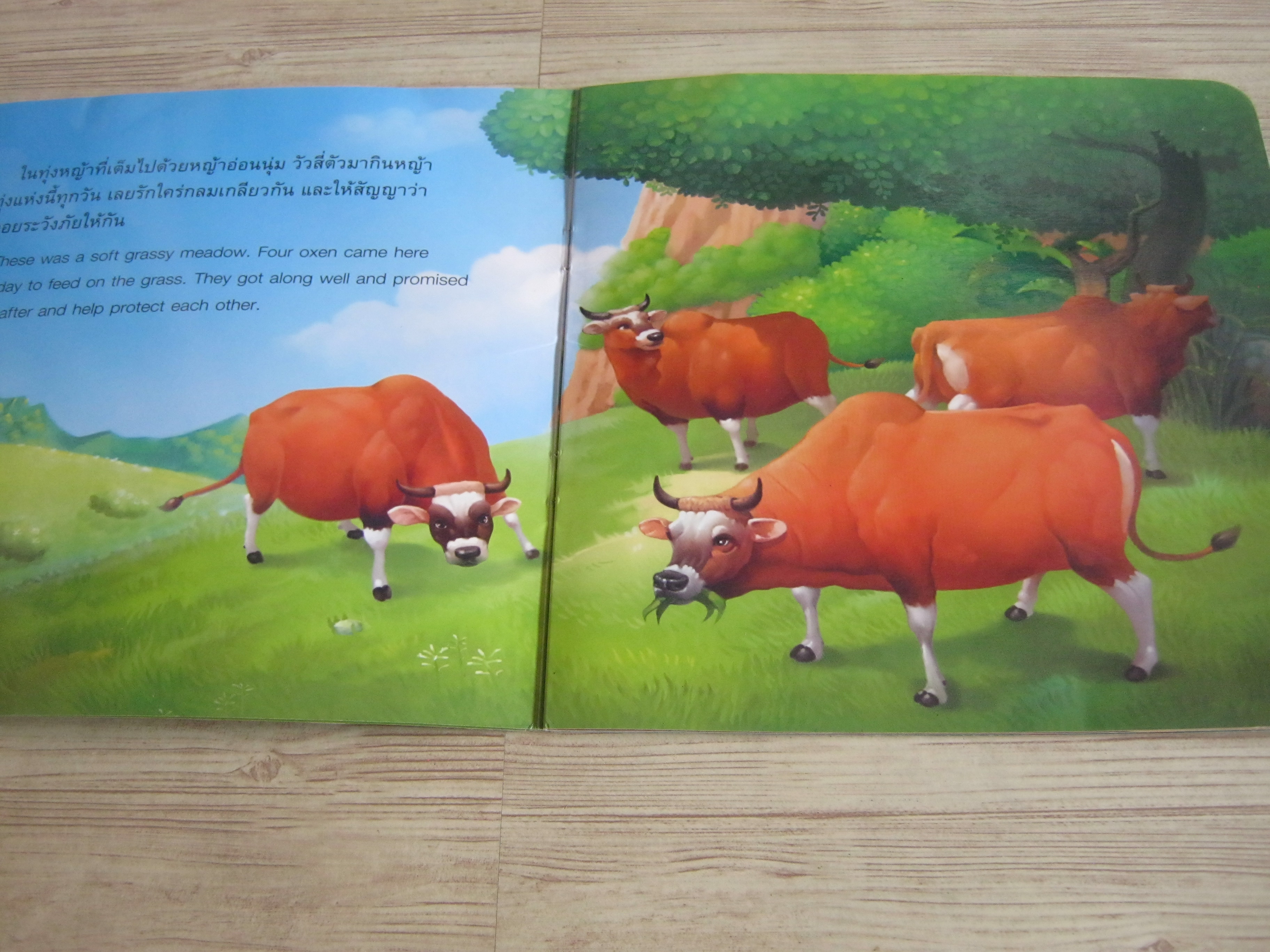 นิทานอีสป 2 ภาษา ไทย อังกฤษ ราชสีห์กับวัวสี่ตัว ศรายุทธ เนียมประยูร ภาพ Sally แปลเป็นภาษาอังกฤษ