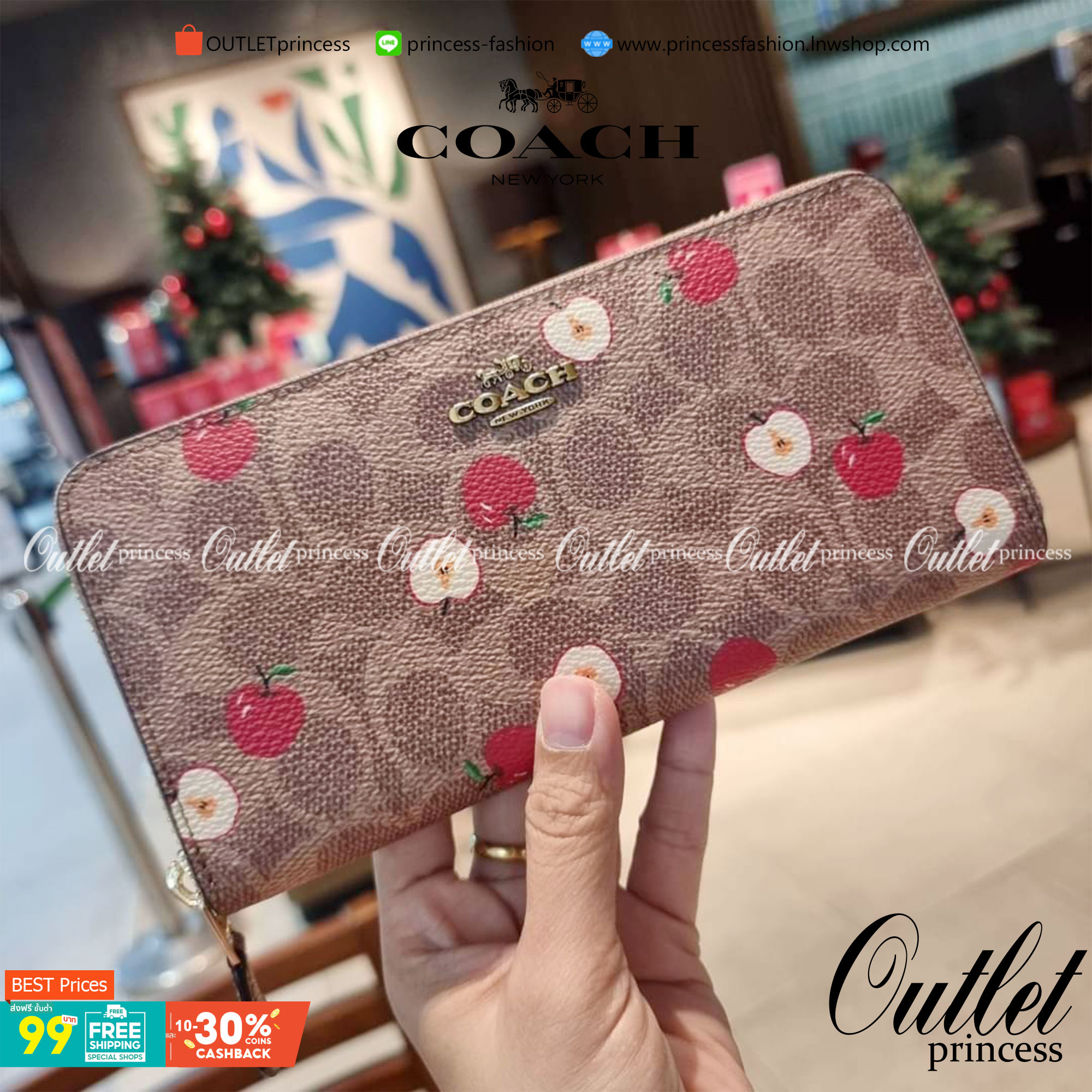OUTLET 】COACH ACCORDION ZIP WALLET IN SIGNATURE CANVAS F86093 C3287 F98126 กระเป๋าสตางค์ใบยาว น่ารักน่าใช้