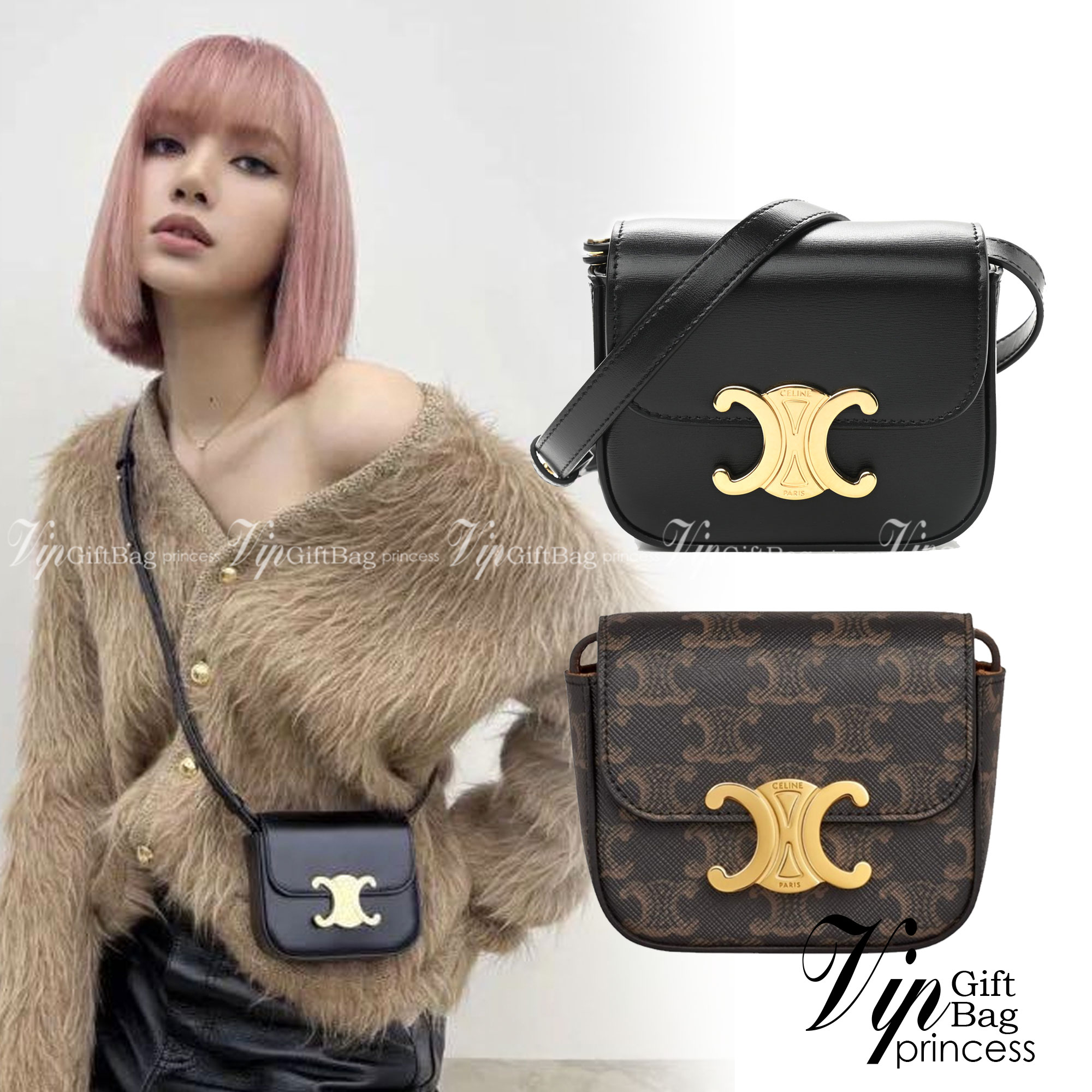 CELINE MINI TRIOMPHE IN TRIOMPHE Shiny calfskin เกรดออริจินอล กระเป๋ามินิทรงชิค ดีไซน์รูปกล่องสุดแสนมินิมอล สามารถสะพายแบบ Crossbody และยังเป็น Belt Bagได้อีกด้วย วัสดุแคนวาสลาย Triomphe แบบไม่มีตกยุค