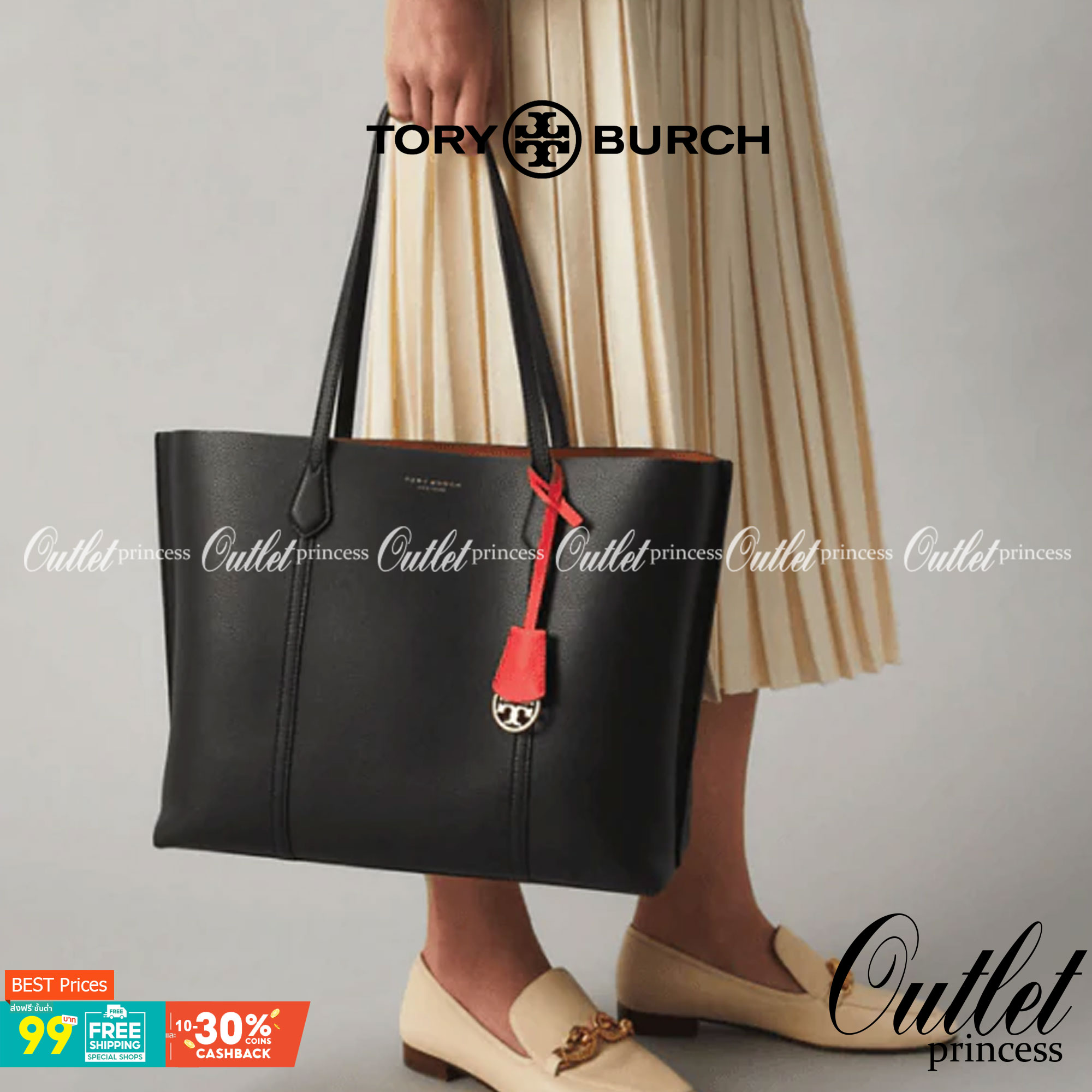 Tory Burch Perry Triple Compartment Tote Bag ออกแบบเพื่อเหมาะใช้งานได้ในชีวิตประจำวัน ใช้วัสดุผสมผสานช่วยให้กระเป๋าเป็นทรงสวยโดยยังคงคุณภาพนิ่ม สวยงามด้วยหนังวัวแท้ เรียบหรูและคลาสสิค สามารถใช้เป็น every day bag ภายในมีช่องแยกใช้งานอย่างชัดเจน ขนาดที่กำลั