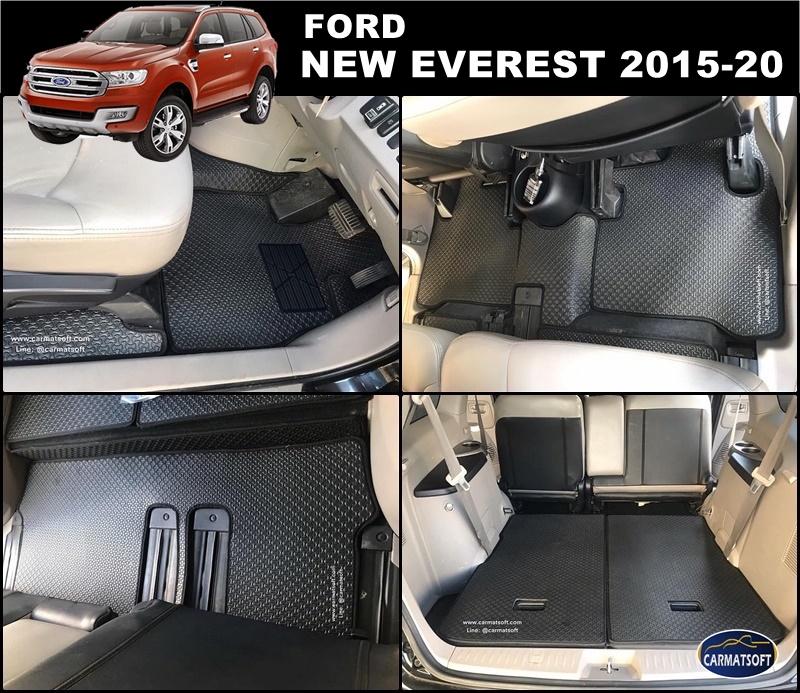 พรมปูพื้นรถยนต์ FORD EVEREST (ปี2015-2020) ลายไบเค่นสีดำ+แผ่นกันสึก เต็มคัน