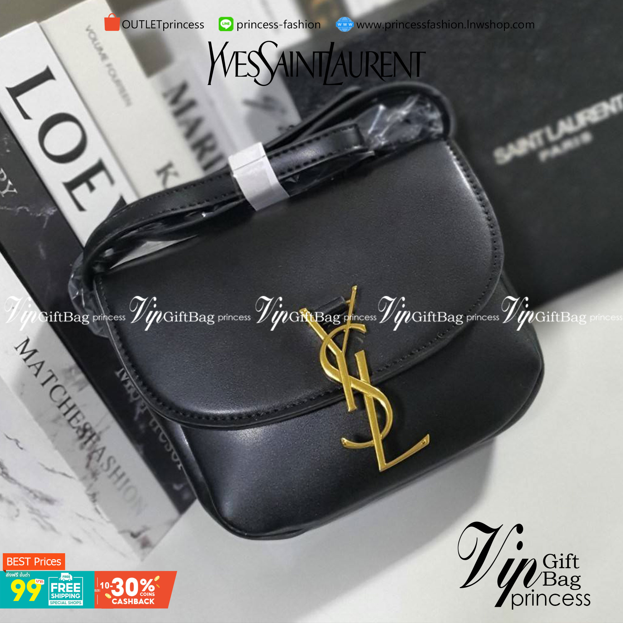 VIP 】YVES SAINT LAURENT YSL BAG VIP GIFT WITH PURCHASE (GWP) พรีเมี่ยมกิ้ฟ Limited Edition จาก YSL DUTY FREE COUNTER วัสดุหนังPu ทรงสี่เหลี่ยมหนังสวยหรูอยู่ทรงเปิดปิดด้วยฝาปิดโลโก้แบรนด์อะไหล่ทองวินเทจ ภายในโล่งมีช่องหลัก และช่องใส่บัตรสามารถใส่มือถือของใ