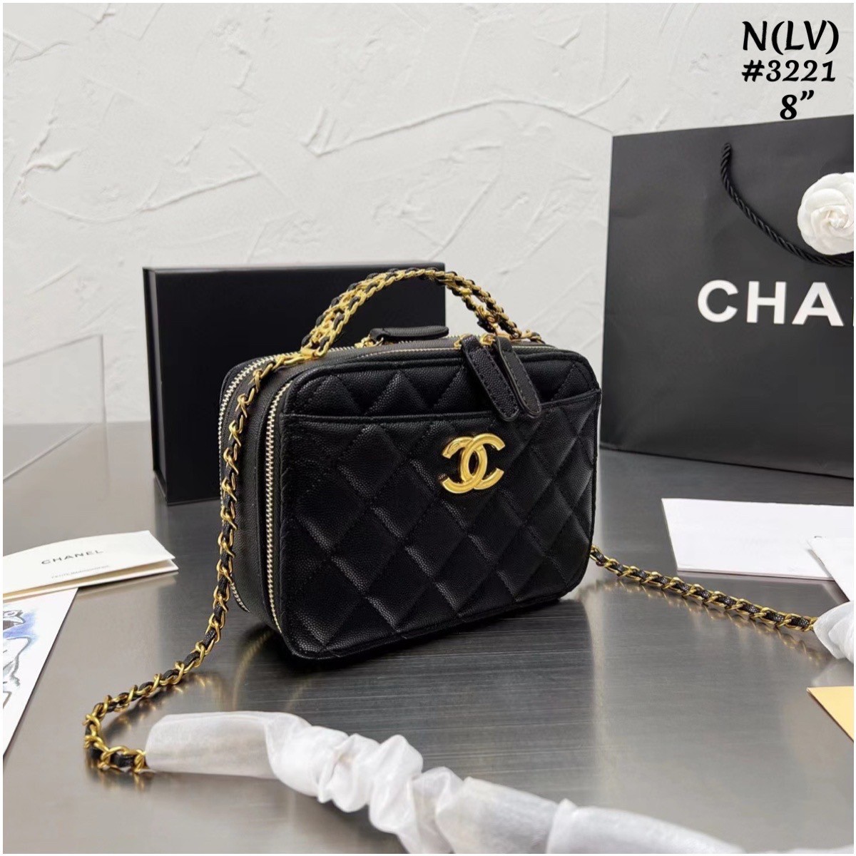 Chanel 22s vanity Handle black caviar / Chanel Vanity Case / Chanel Box พร้อมส่ง กระเป๋าสะพายทรงกล่อง ใช้งานต่างประเทศได้ ภาพถ่ายจากงานขายจริง